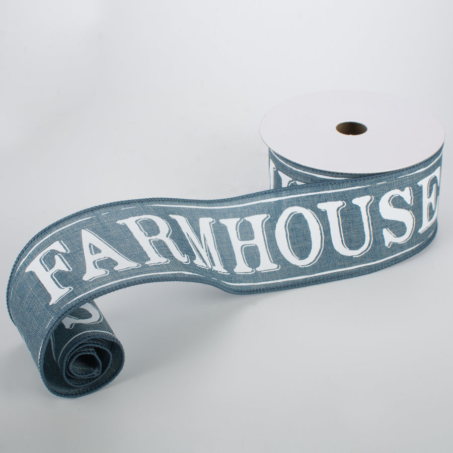 2.5" Farmhouse Ribbon: Faded Denim & White (10 Yards) Lifestyle Photo