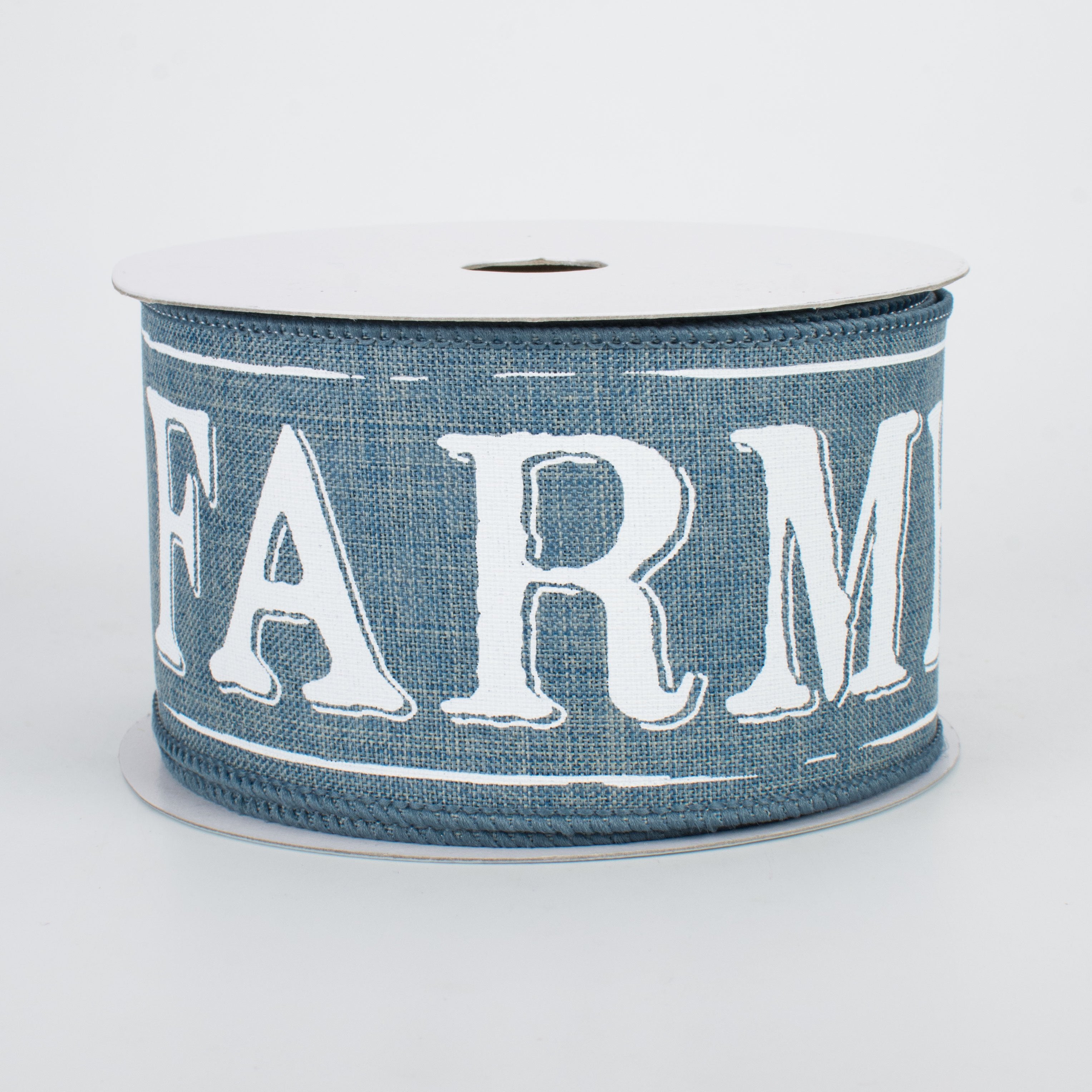 2.5" Farmhouse Ribbon: Faded Denim & White (10 Yards)