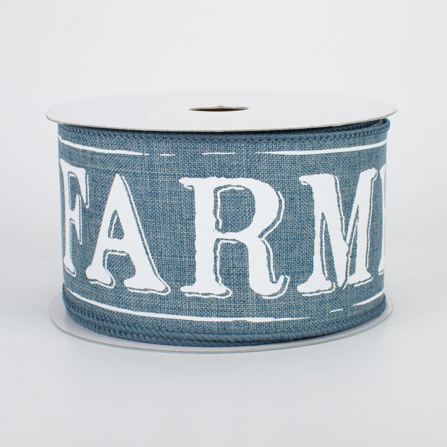 2.5" Farmhouse Ribbon: Faded Denim & White (10 Yards)