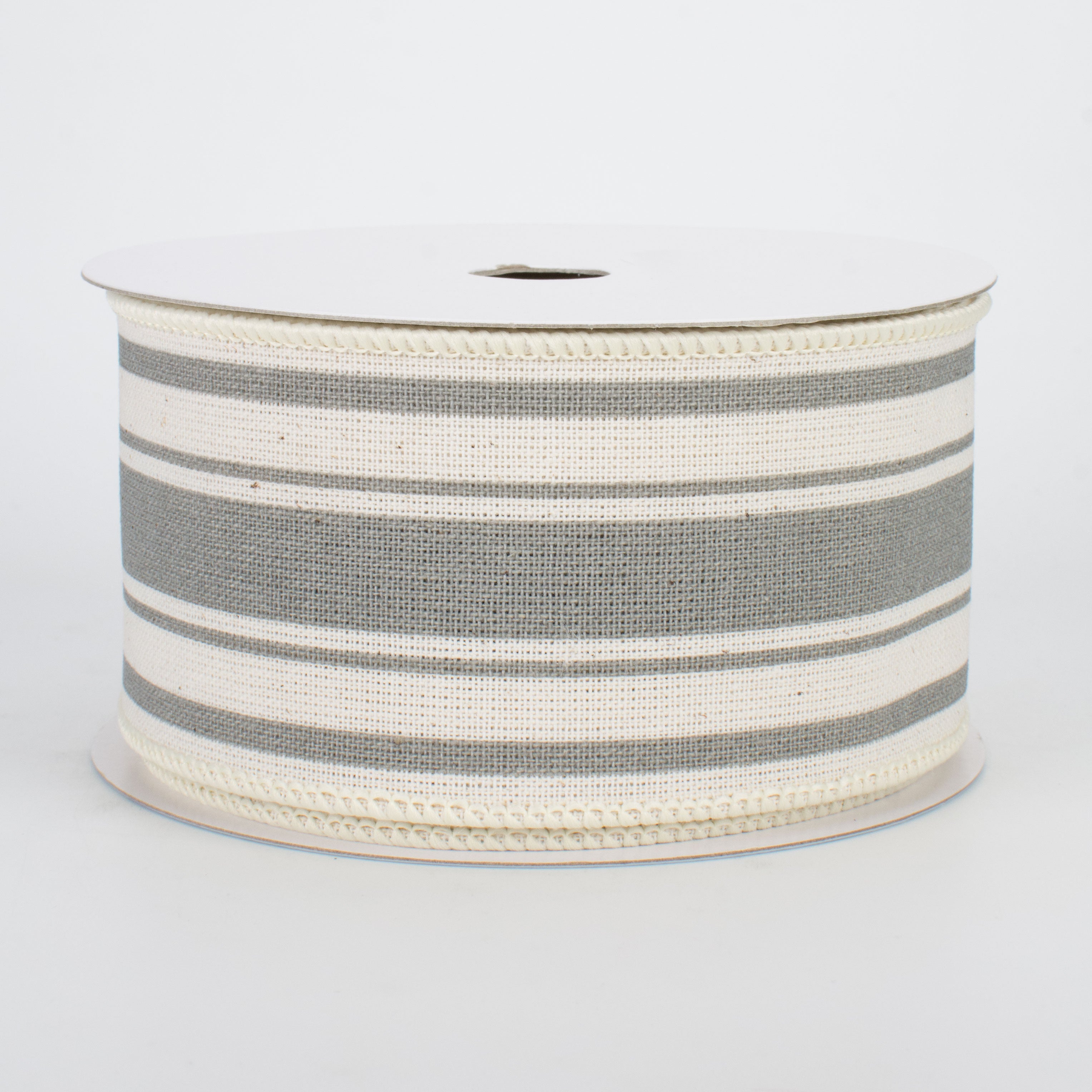 2.5" Farmhouse Stripe Ribbon: Cool Grey & Ivory (10 Yards)