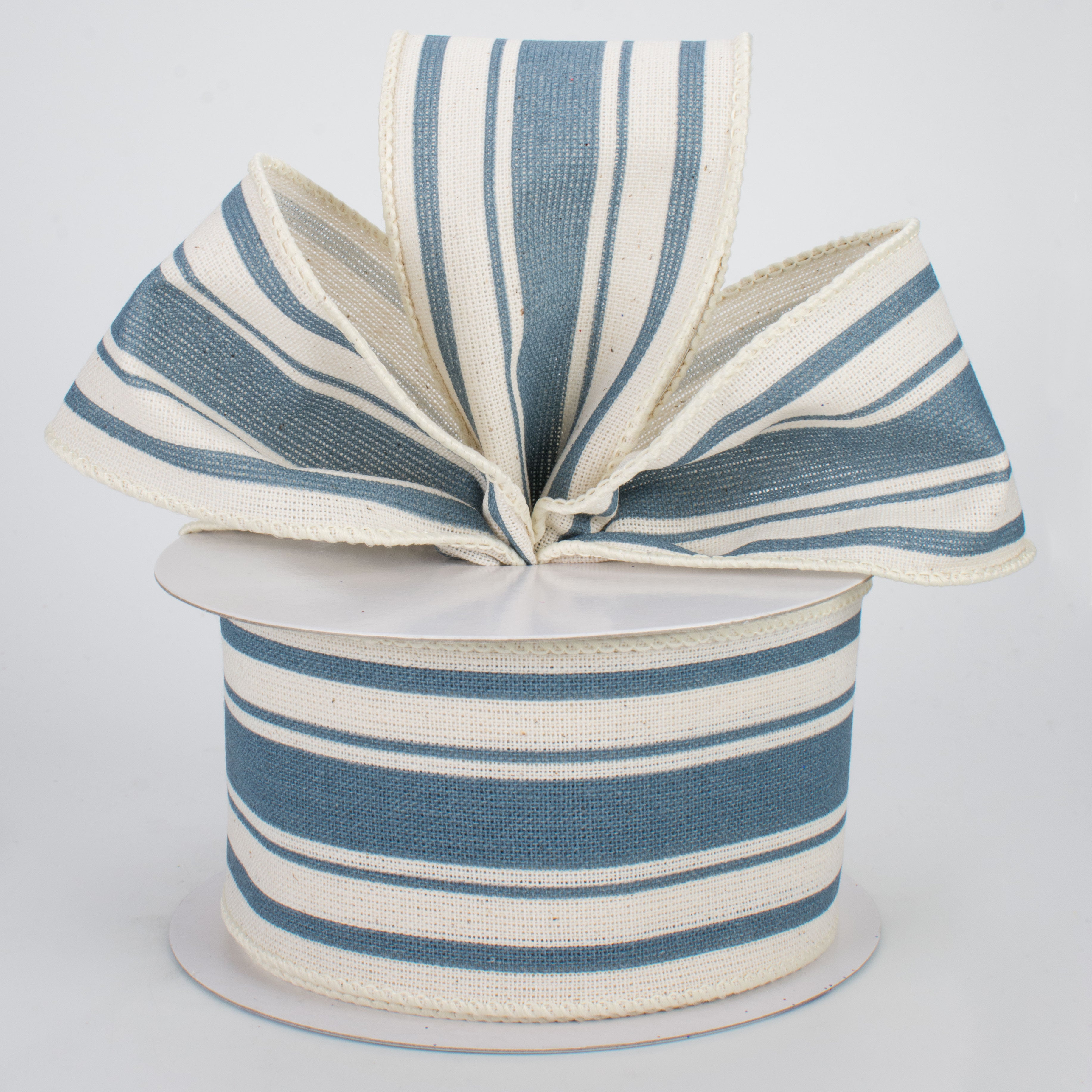 2.5" Farmhouse Stripe Ribbon: Cornflower Blue & Ivory (10 Yards) Lifestyle Photo