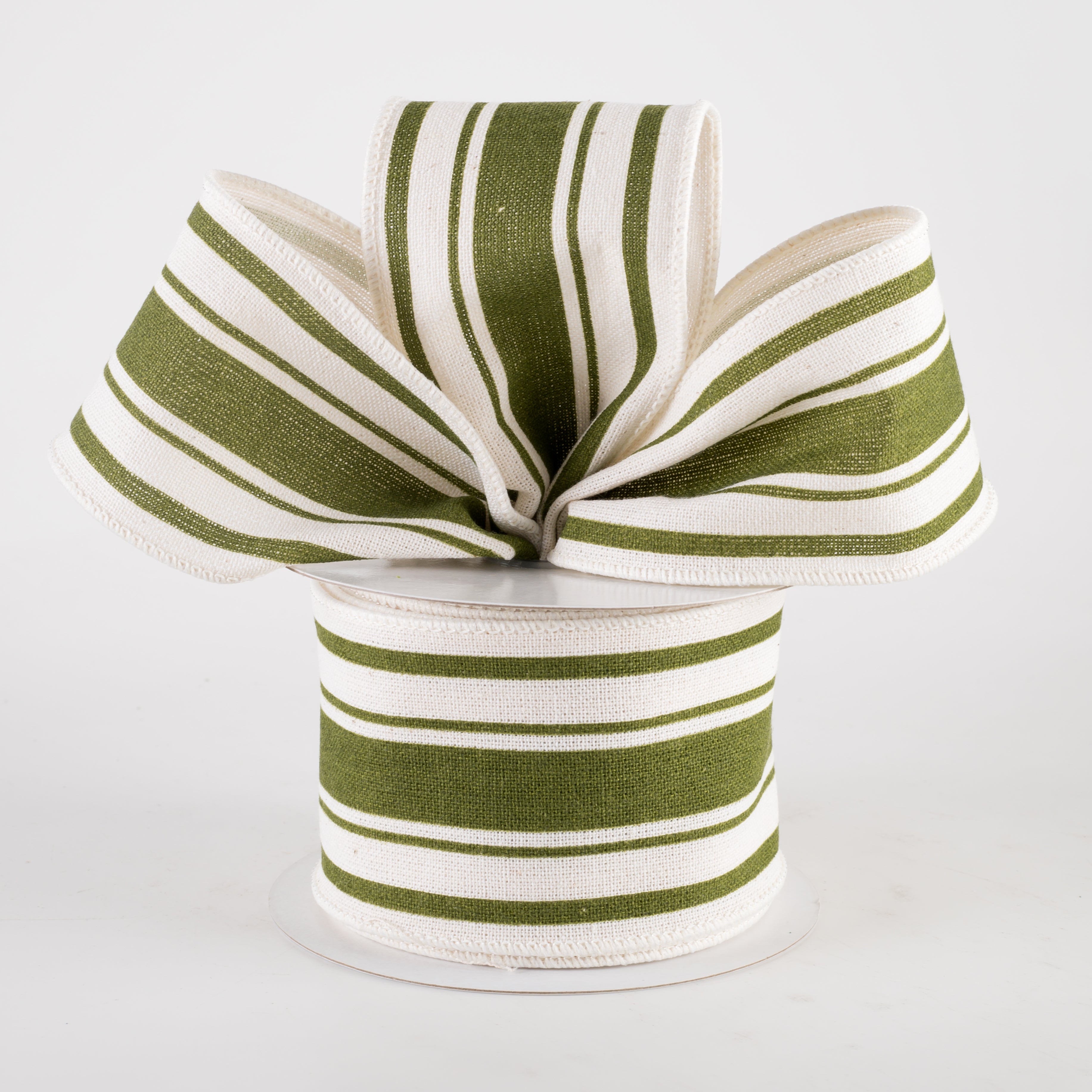 2.5" Farmhouse Stripe Ribbon: Moss Green & Ivory (10 Yards) Lifestyle Photo