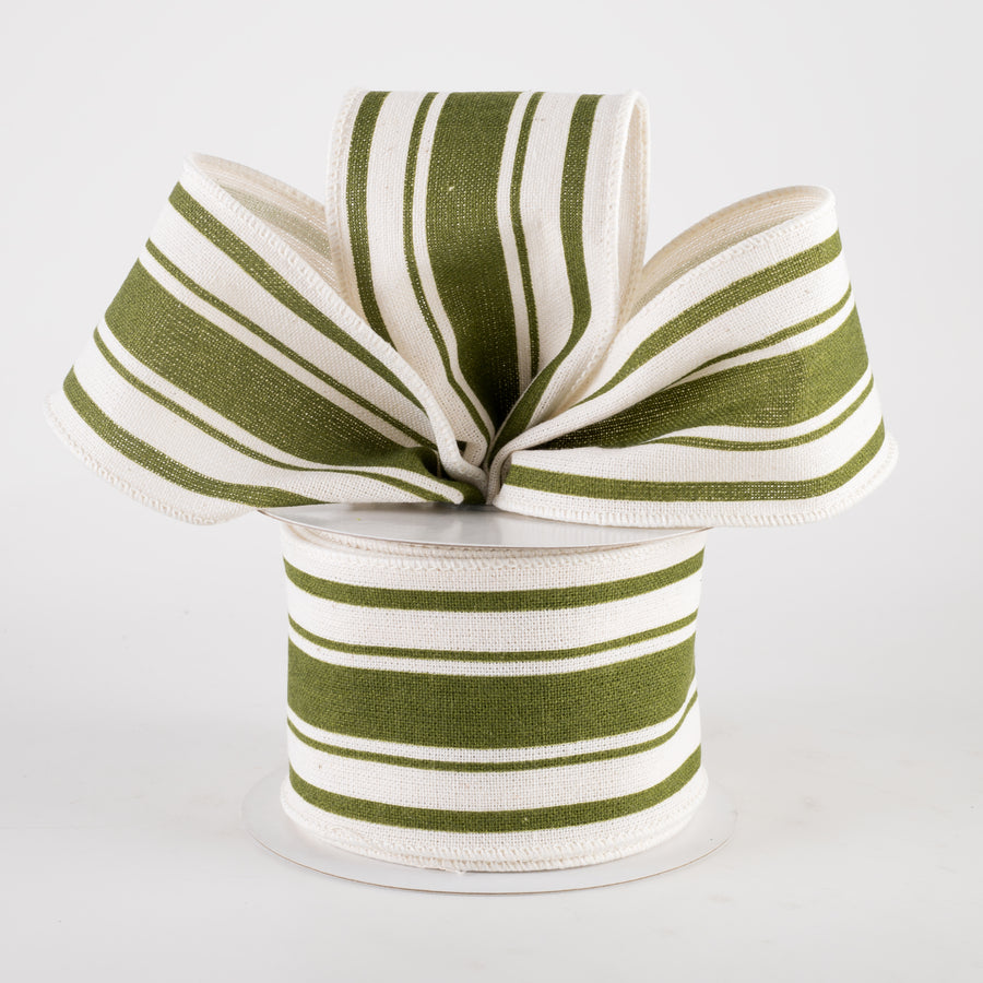 2.5" Farmhouse Stripe Ribbon: Moss Green & Ivory (10 Yards) Lifestyle Photo