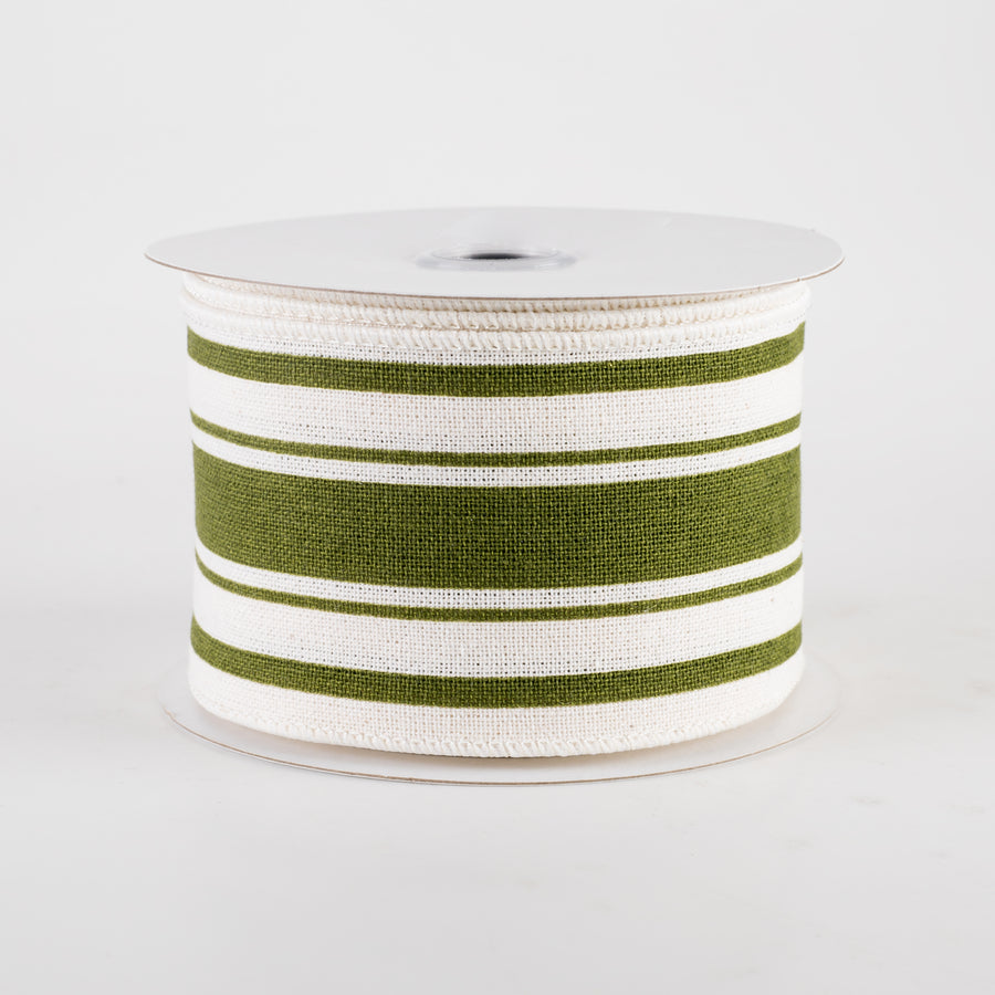 2.5" Farmhouse Stripe Ribbon: Moss Green & Ivory (10 Yards)