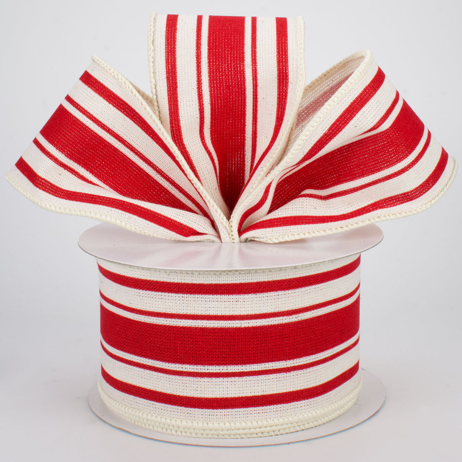 2.5" Farmhouse Stripe Ribbon: Red & Ivory (10 Yards) Lifestyle Photo