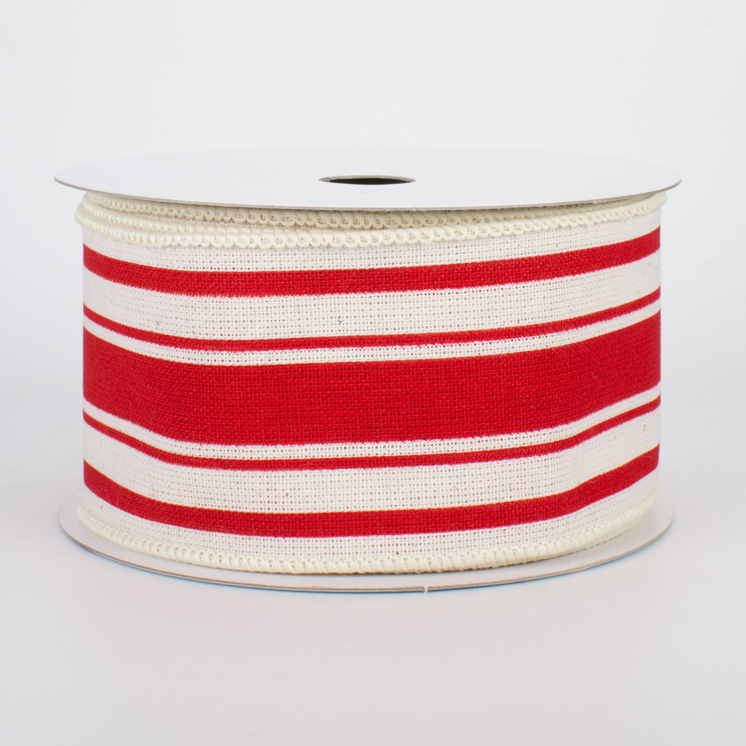 2.5" Farmhouse Stripe Ribbon: Red & Ivory (10 Yards)