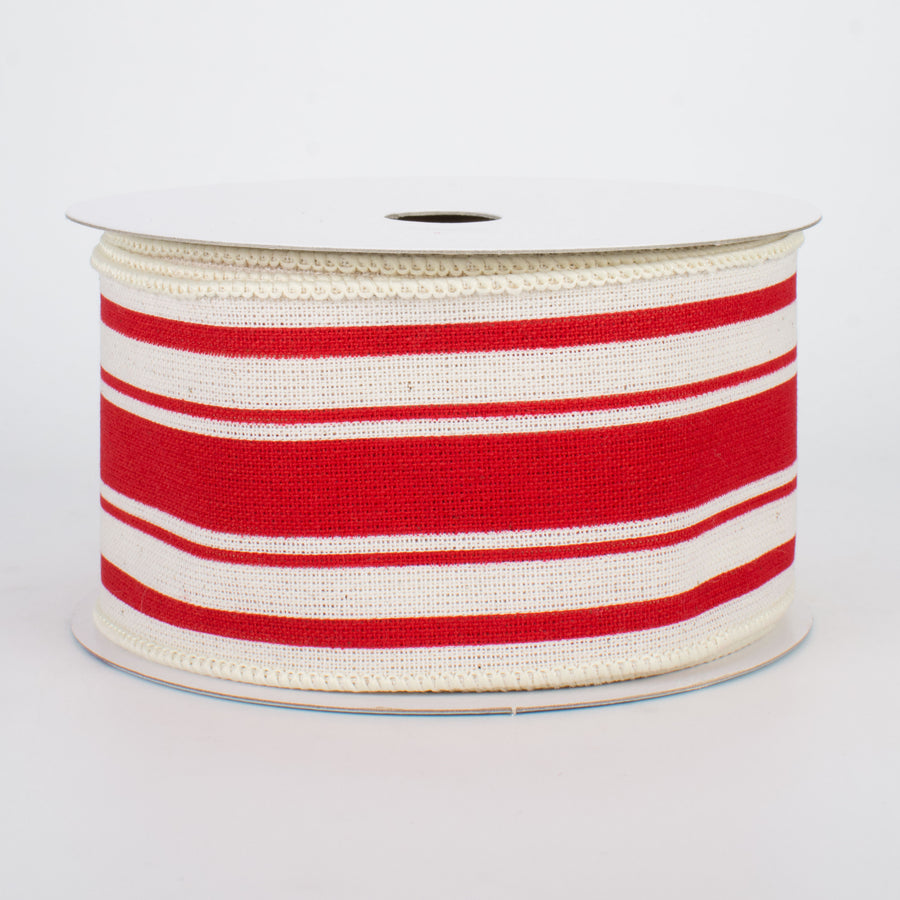 2.5" Farmhouse Stripe Ribbon: Red & Ivory (10 Yards)