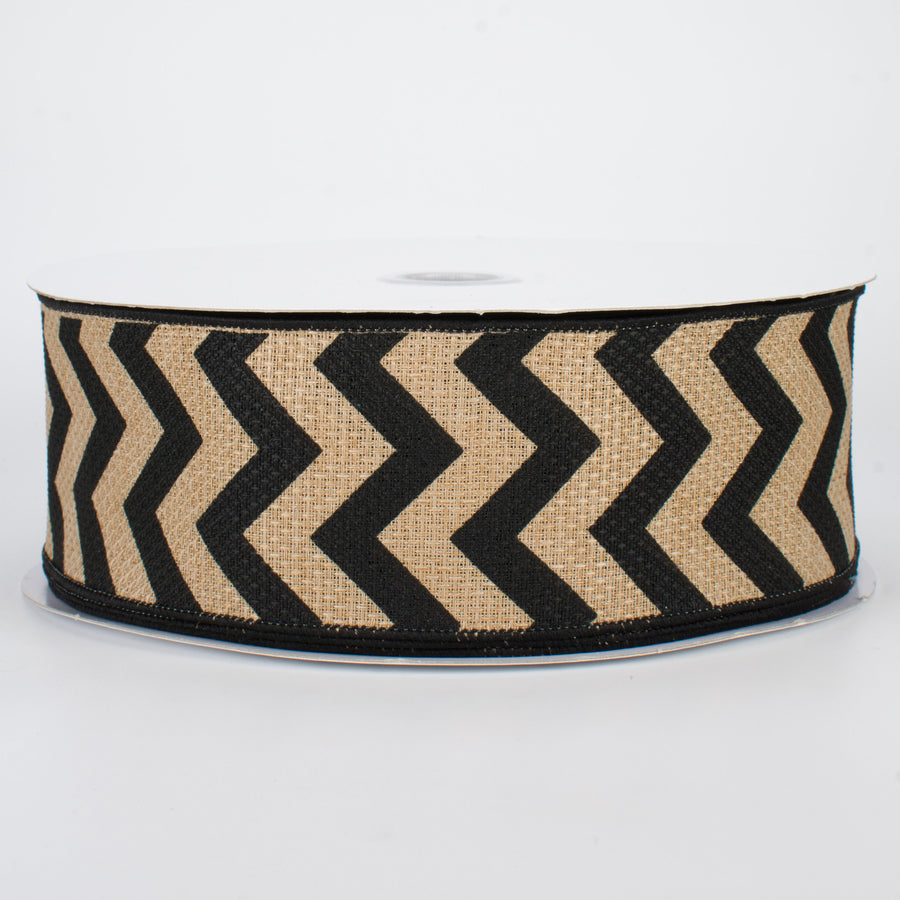 2.5" Faux Burlap Chevron Ribbon: Black (50 Yards)