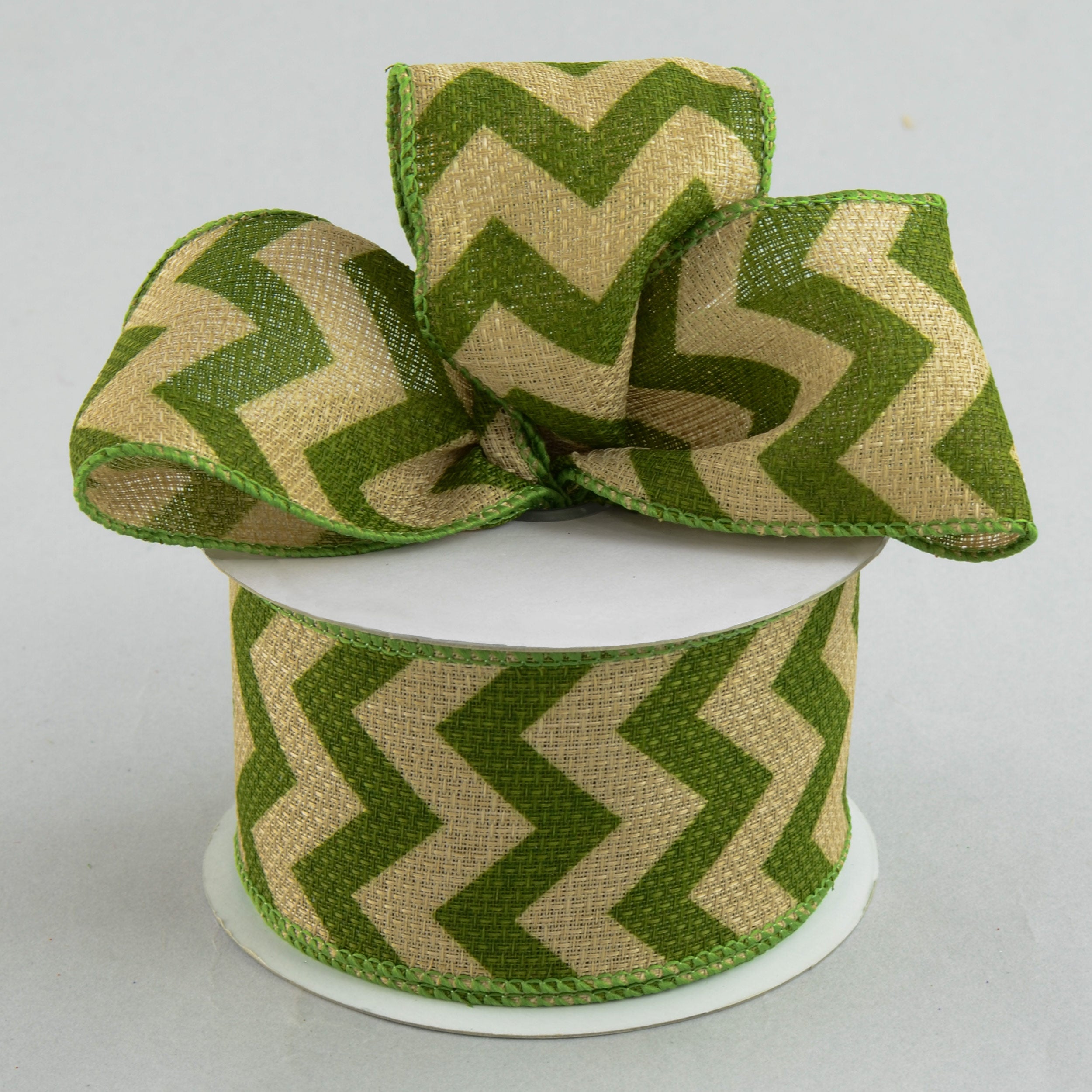 2.5" Faux Burlap Chevron Ribbon: Moss Green (10 Yards) Lifestyle Photo