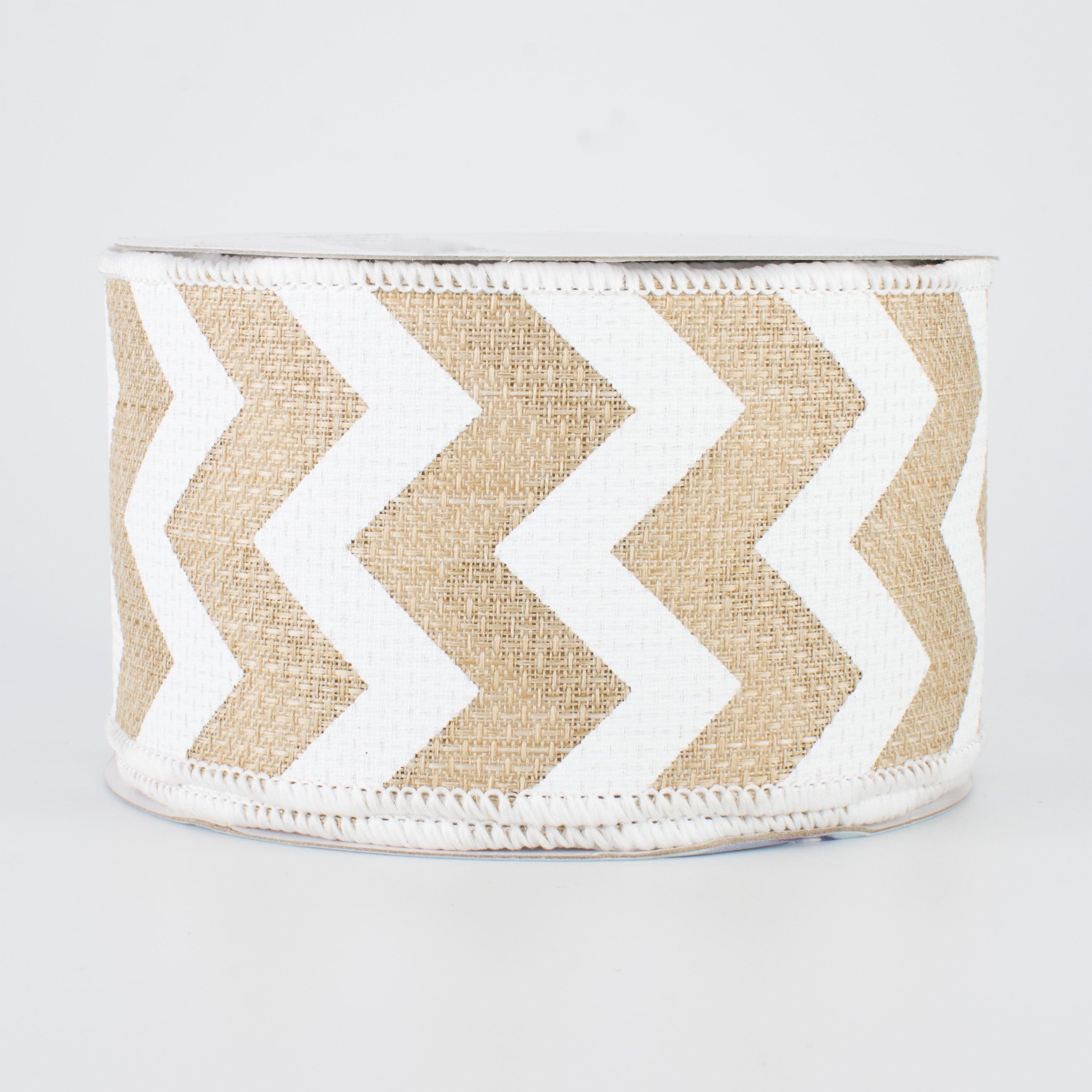 2.5" Faux Burlap Chevron Ribbon: White (10 Yards)