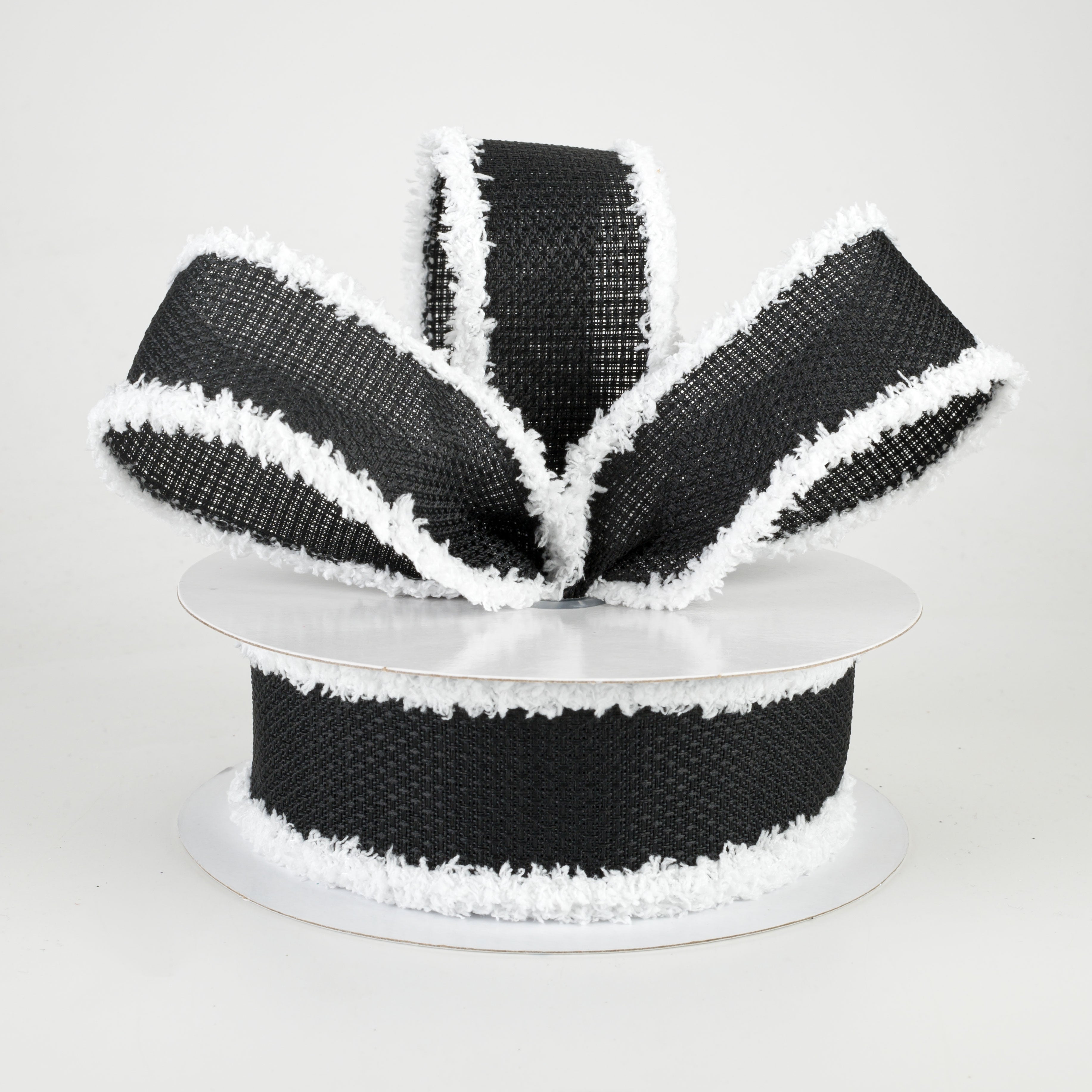 1.5" Faux Burlap Fuzzy Edge Ribbon: Black & White (10 Yards) Lifestyle Photo