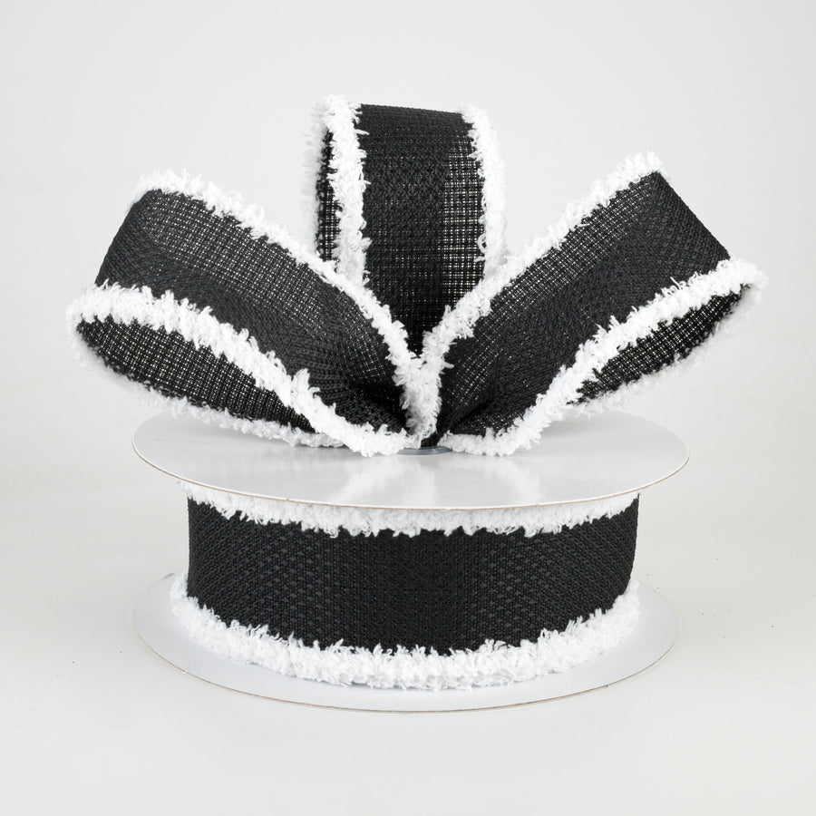 1.5" Faux Burlap Fuzzy Edge Ribbon: Black & White (10 Yards) Lifestyle Photo