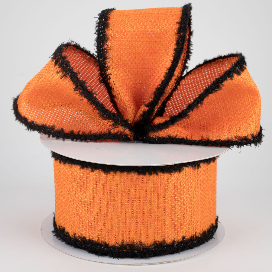 2.5" Faux Burlap Fuzzy Edge Ribbon: Orange, Black (10 Yards) Lifestyle Photo