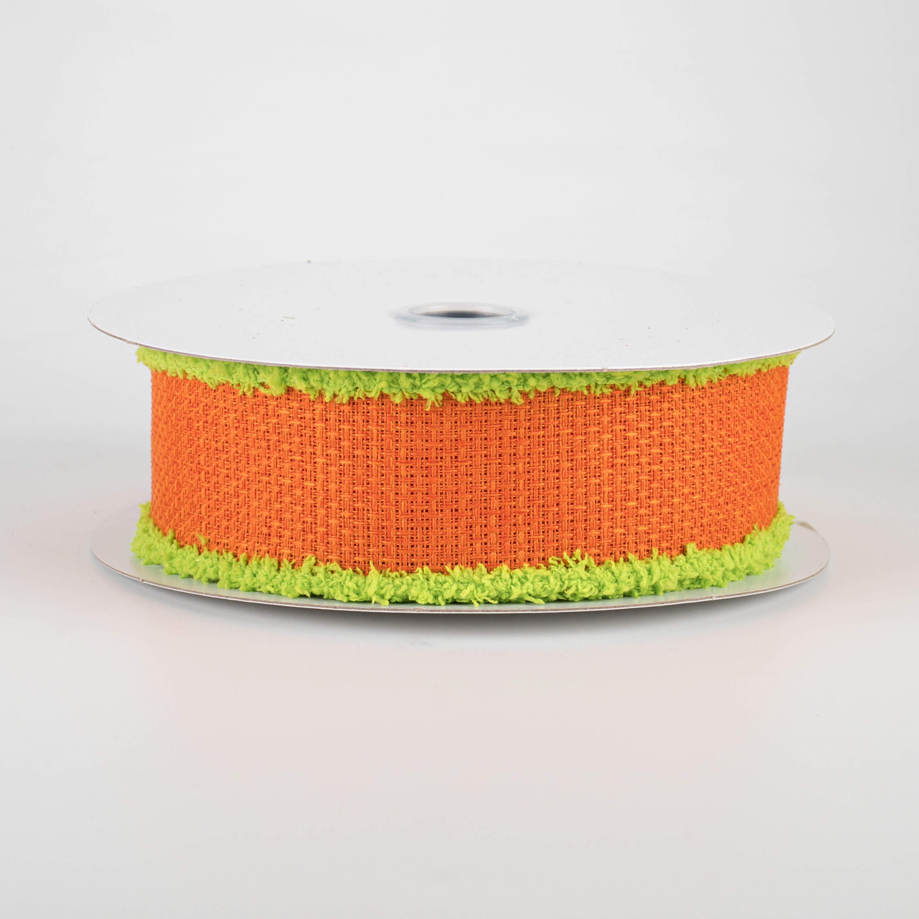 1.5" Faux Burlap Fuzzy Edge Ribbon: Orange & Lime (10 Yards)