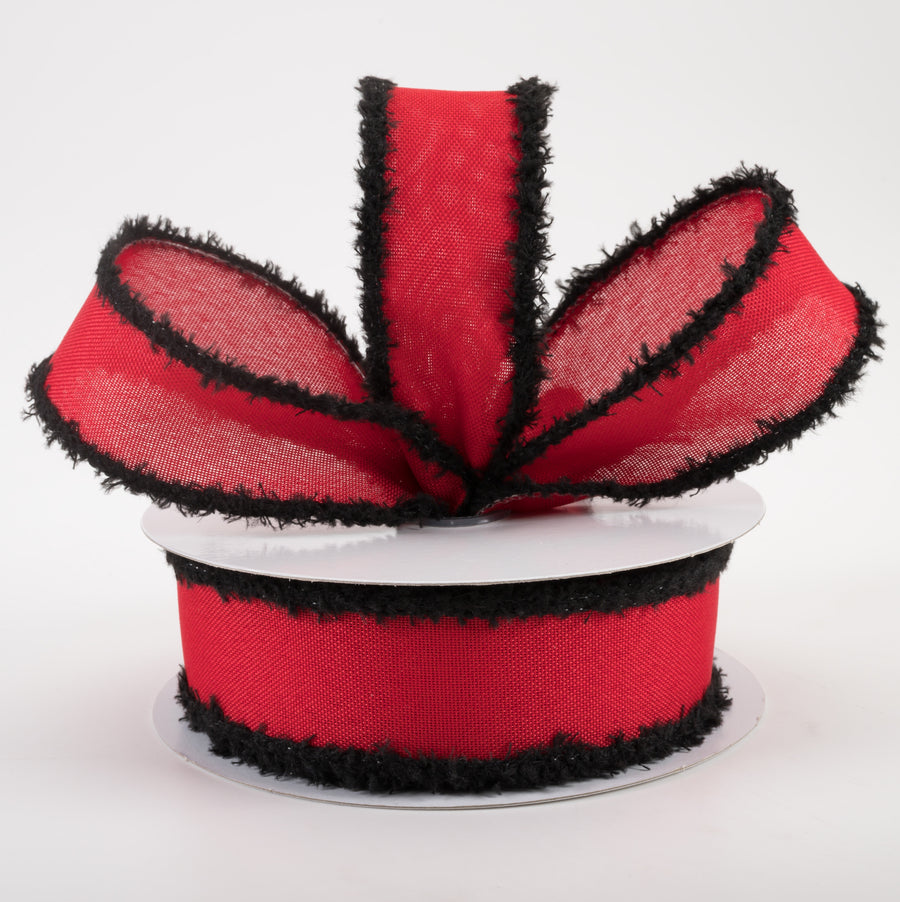 1.5" Faux Burlap Fuzzy Edge Ribbon: Red & Black (10 Yards) Lifestyle Photo