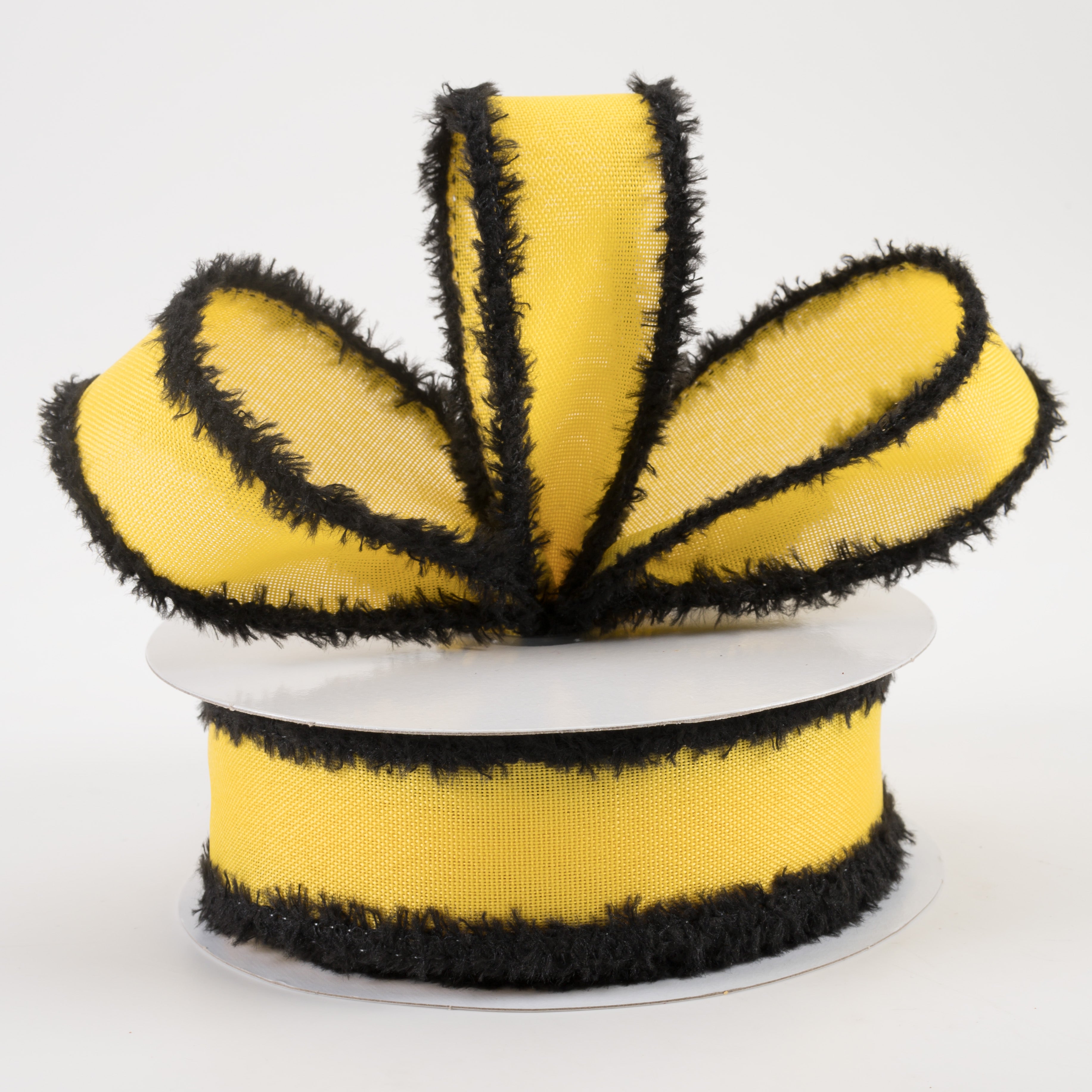 1.5" Faux Burlap Fuzzy Edge Ribbon: Yellow & Black (10 Yards) Lifestyle Photo