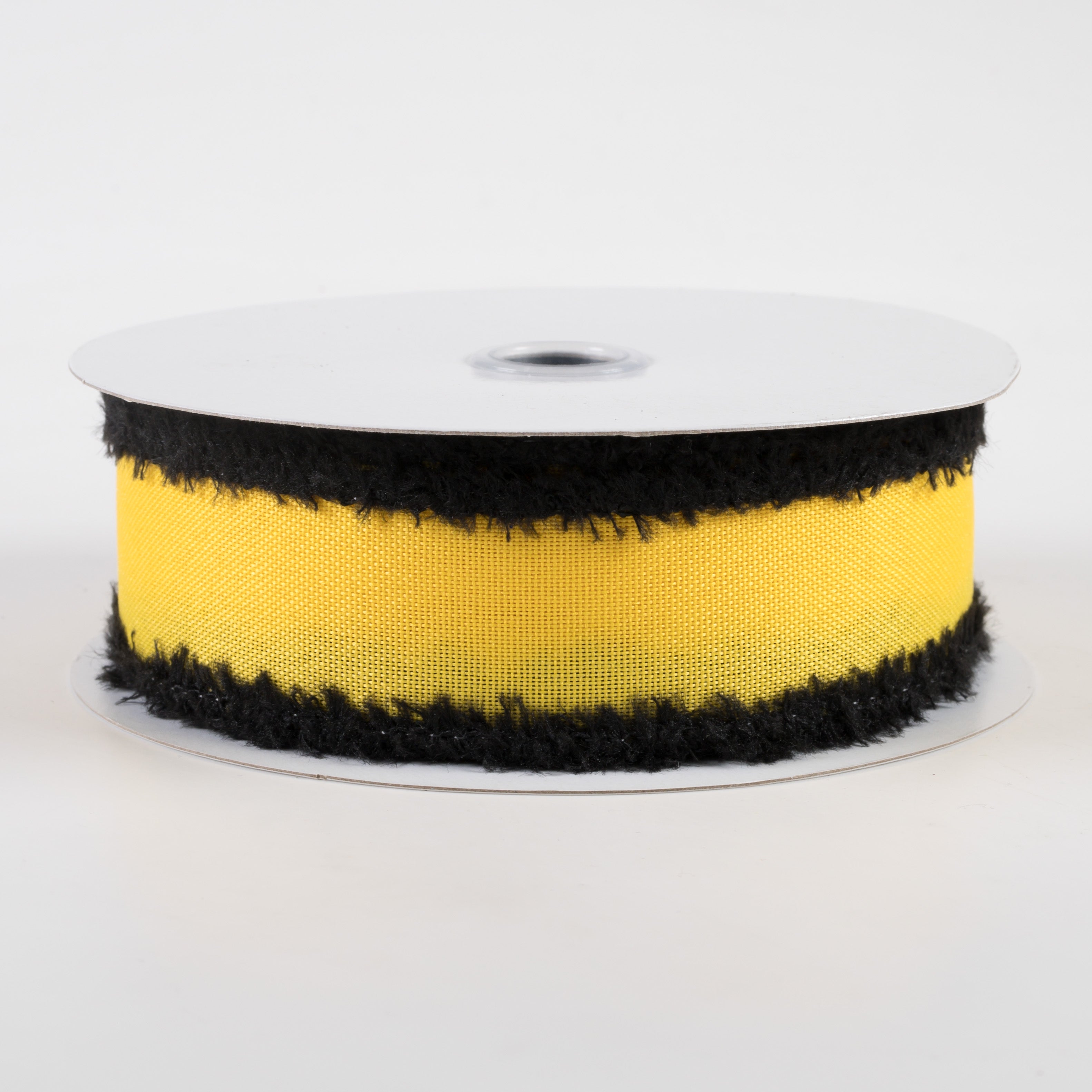 1.5" Faux Burlap Fuzzy Edge Ribbon: Yellow & Black (10 Yards)