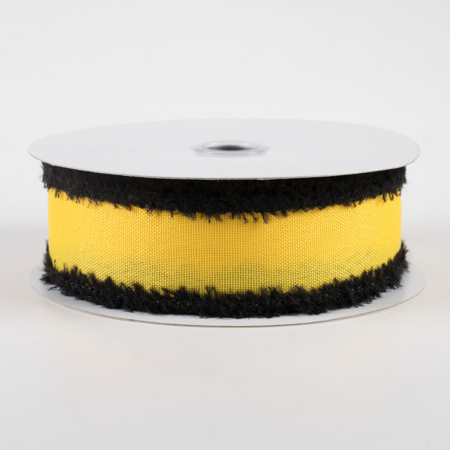 1.5" Faux Burlap Fuzzy Edge Ribbon: Yellow & Black (10 Yards)
