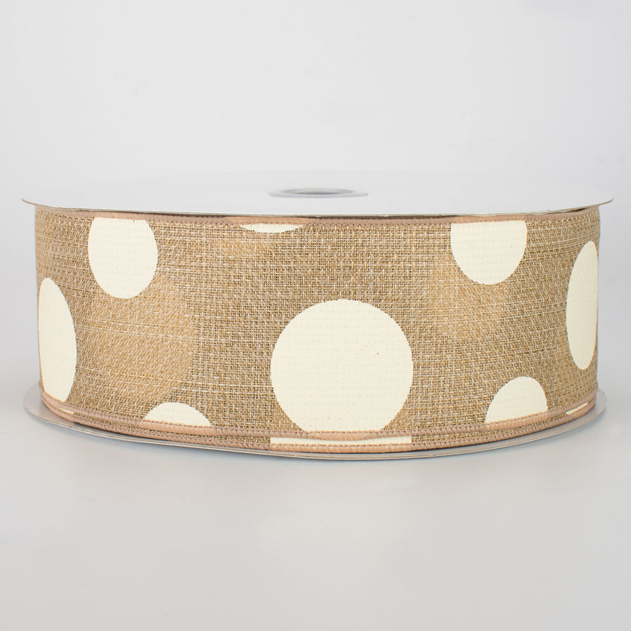2.5" Faux Burlap Giant Polka Dot Ribbon: Beige & Ivory (50 Yards)
