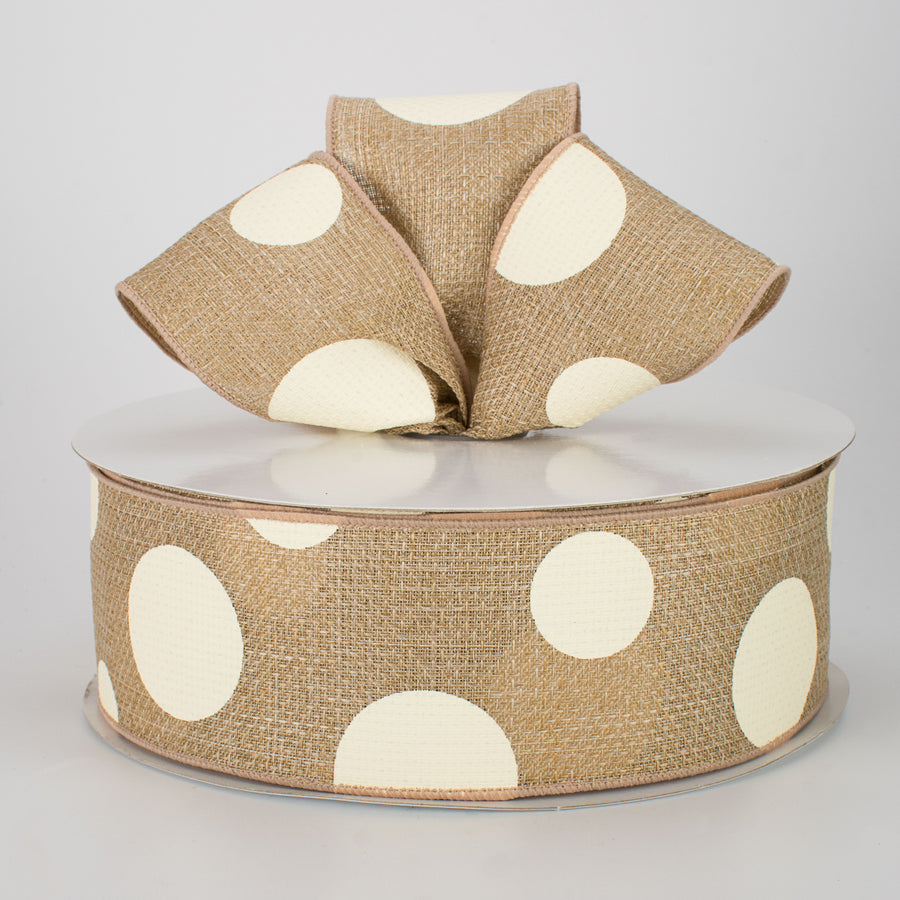 2.5" Faux Burlap Giant Polka Dot Ribbon: Beige & Ivory (50 Yards) Lifestyle Photo