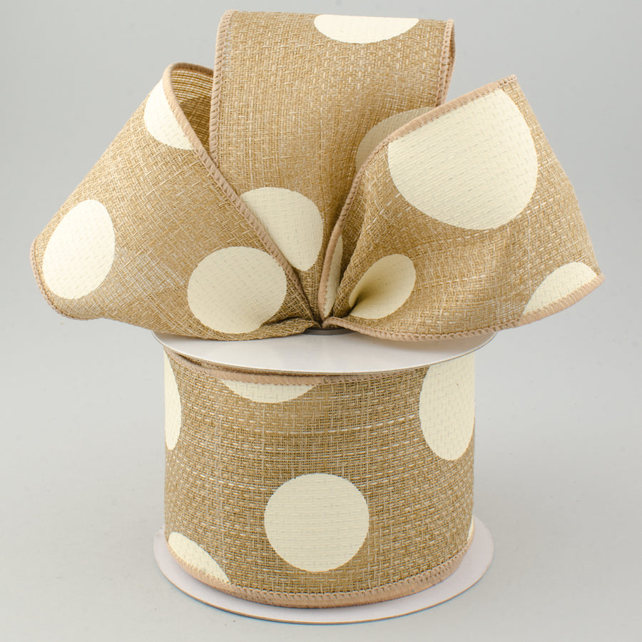 2.5" Faux Burlap Giant Polka Dot Ribbon: Beige & Ivory (10 Yards) Lifestyle Photo