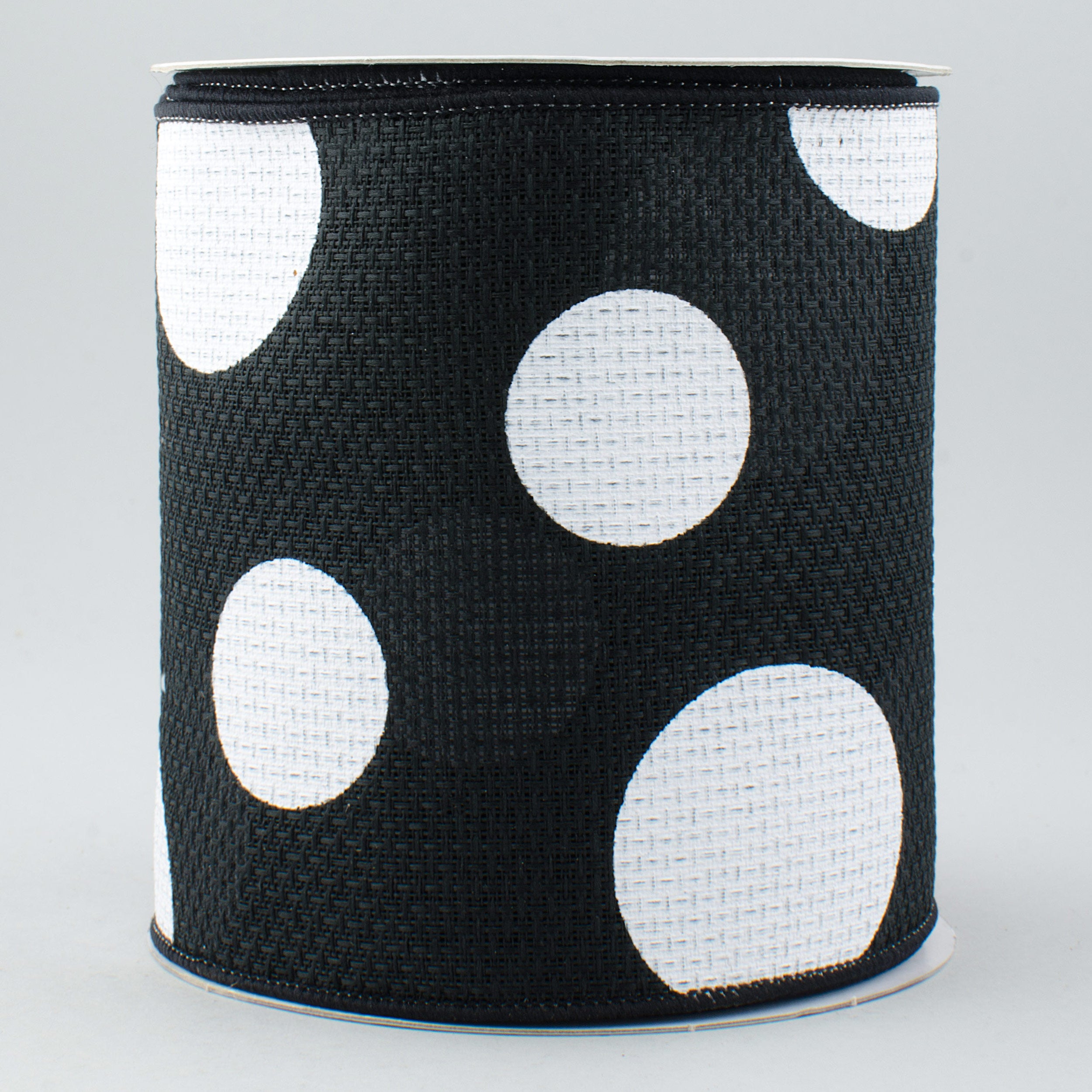 4" Faux Burlap Giant Polka Dot Ribbon: Black & White (10 Yards)