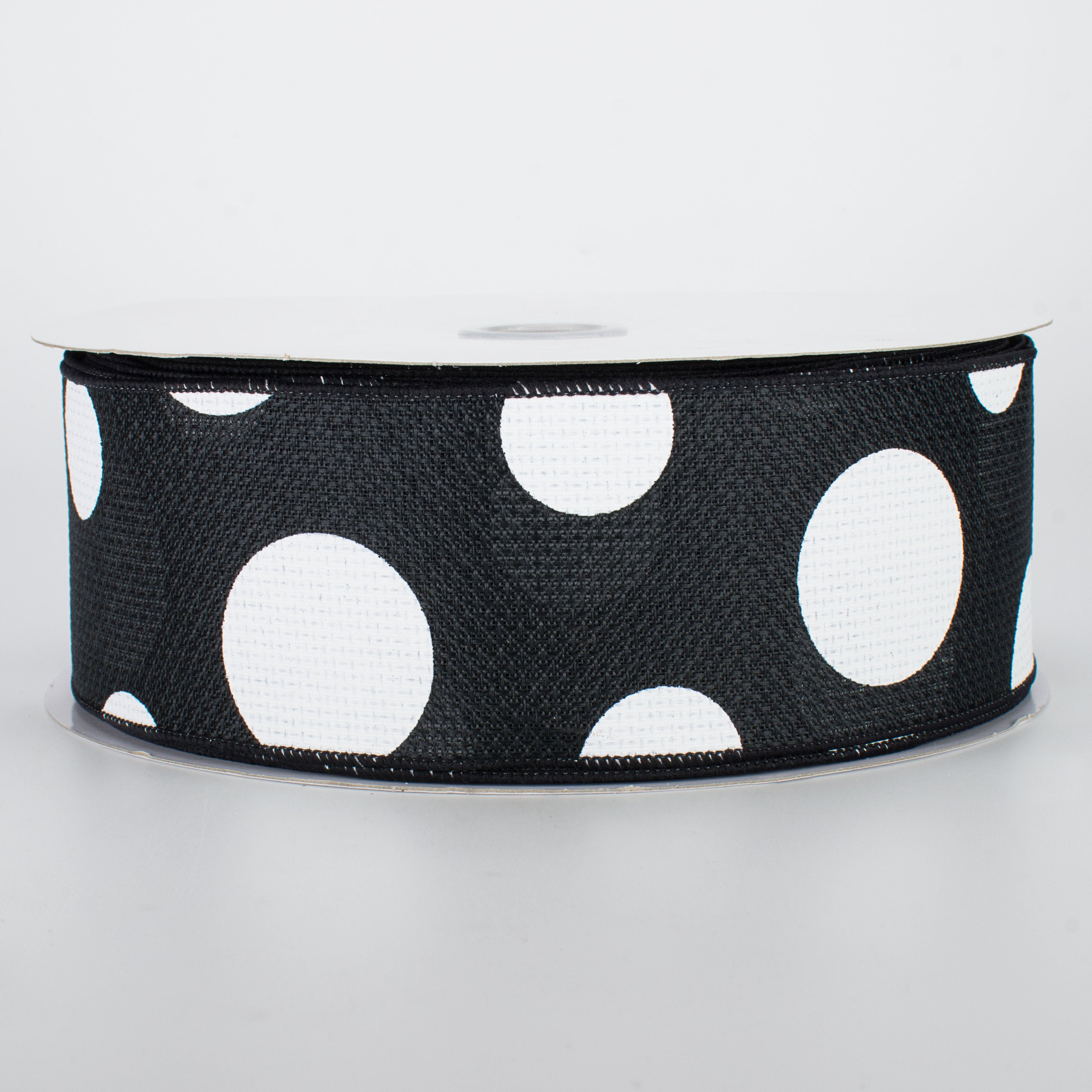 2.5" Faux Burlap Giant Polka Dot Ribbon: Black & White (50 Yards)