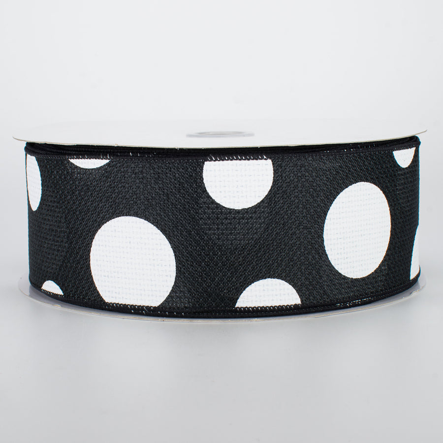 2.5" Faux Burlap Giant Polka Dot Ribbon: Black & White (50 Yards)