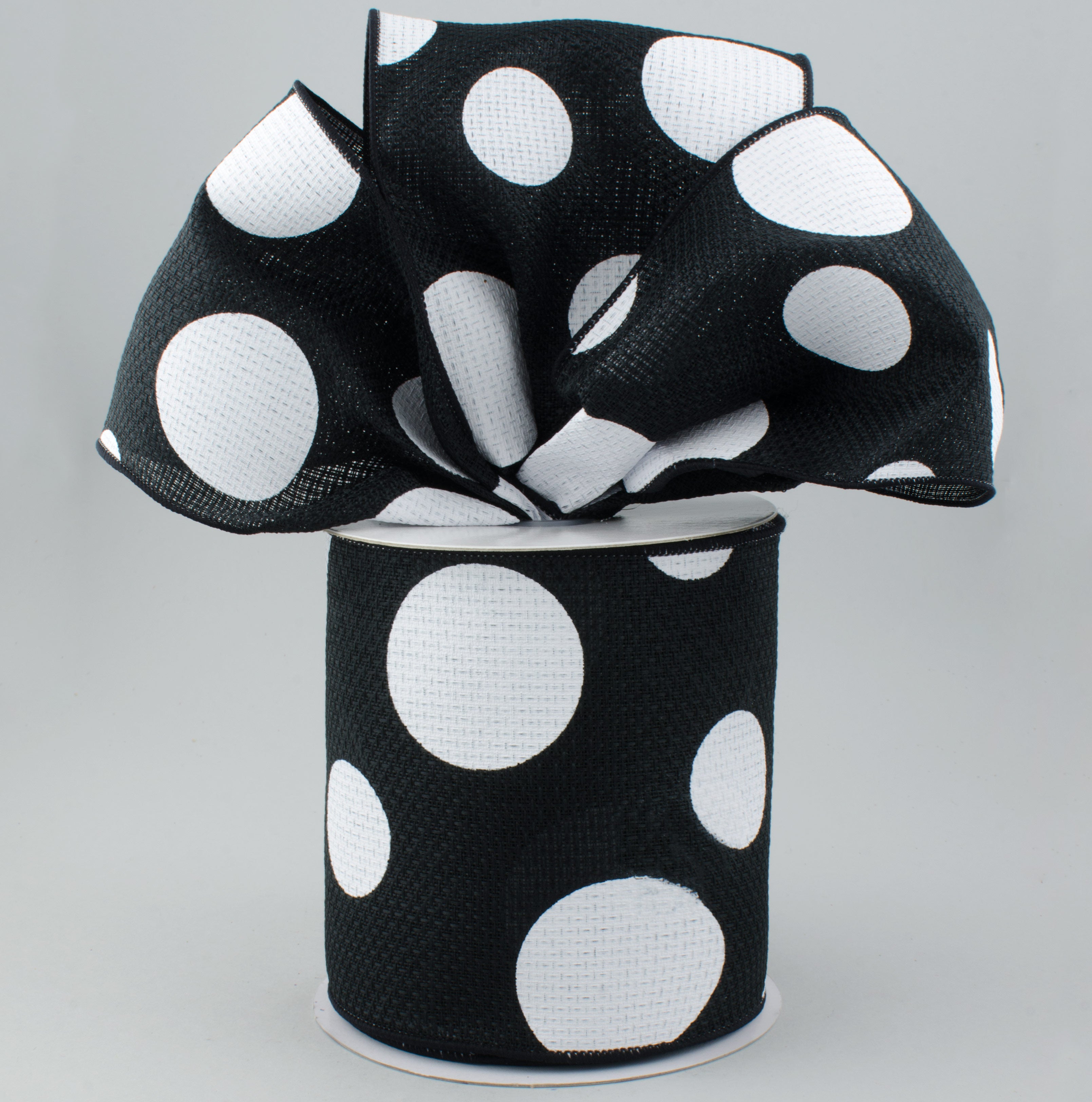 4" Faux Burlap Giant Polka Dot Ribbon: Black & White (10 Yards) Lifestyle Photo