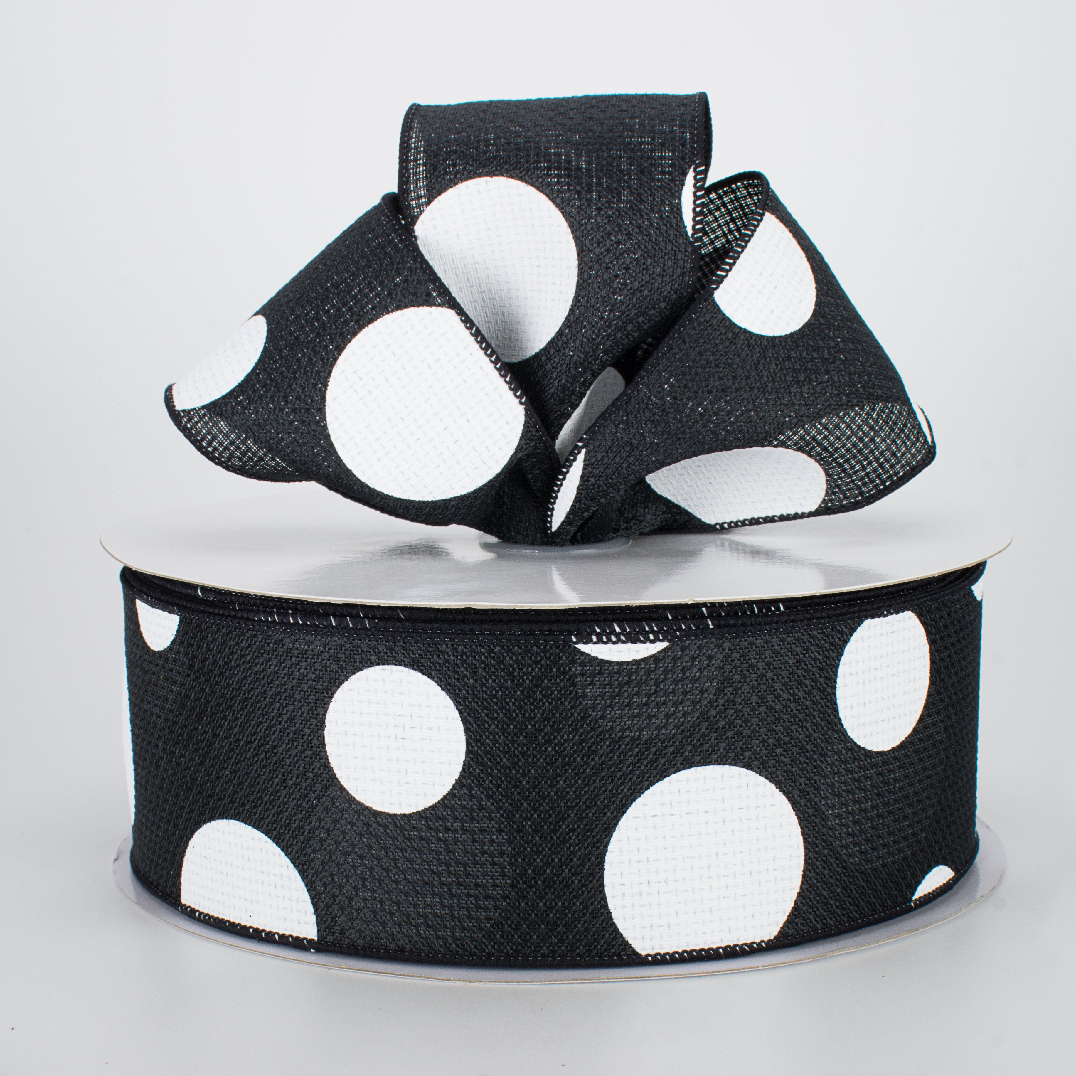 2.5" Faux Burlap Giant Polka Dot Ribbon: Black & White (50 Yards) Lifestyle Photo