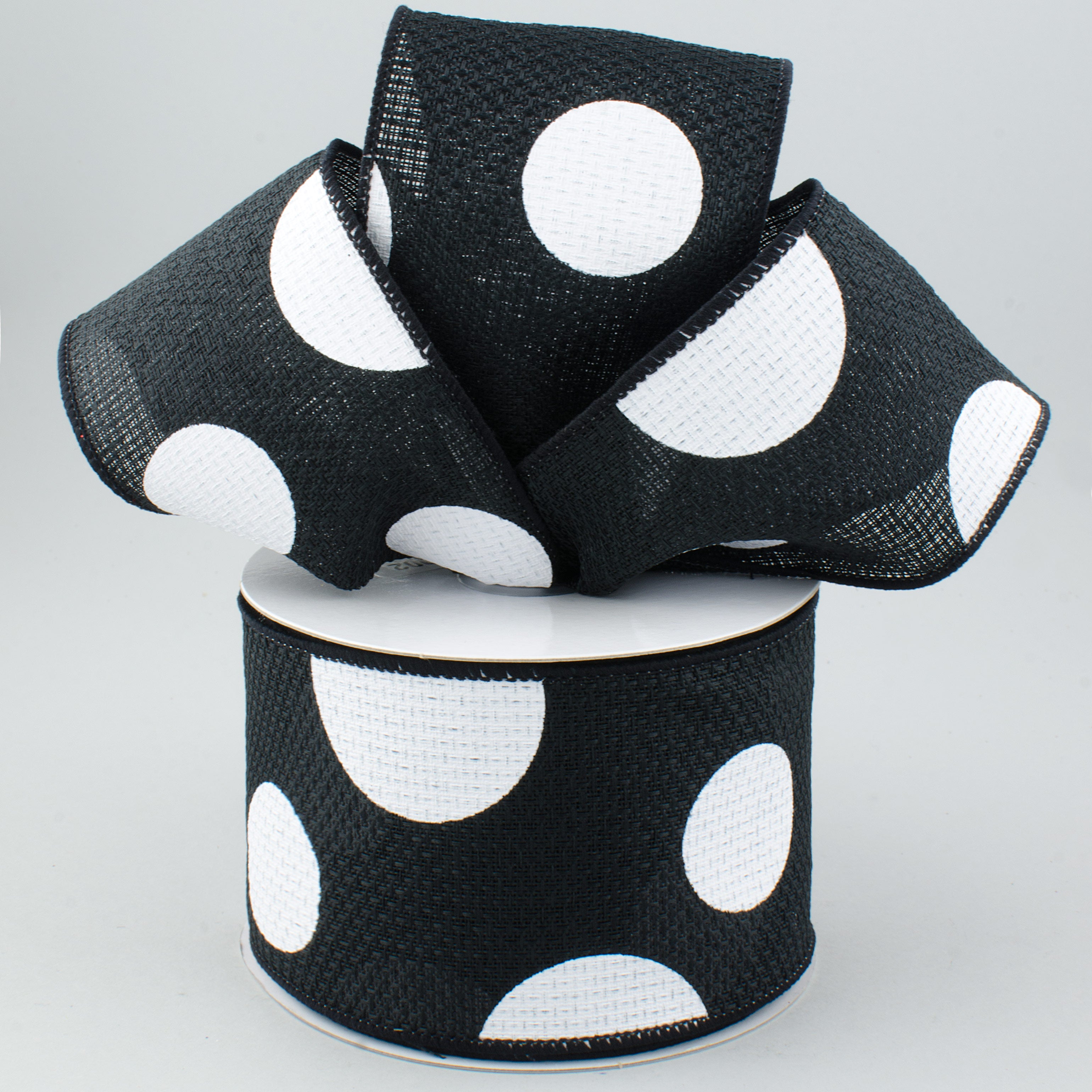 2.5" Faux Burlap Giant Polka Dot Ribbon: Black & White (10 Yards) Lifestyle Photo