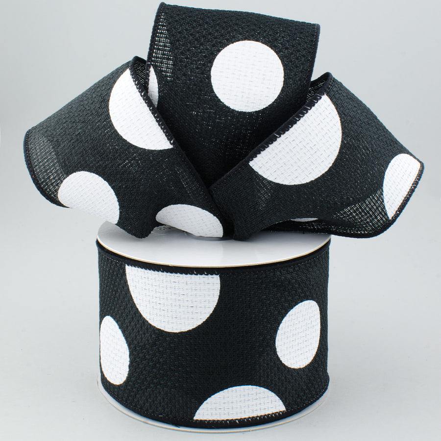 2.5" Faux Burlap Giant Polka Dot Ribbon: Black & White (10 Yards) Lifestyle Photo