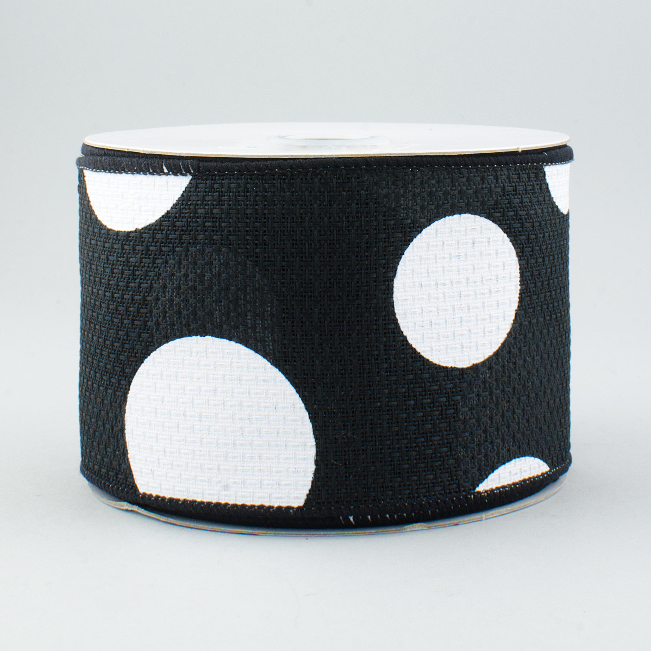 2.5" Faux Burlap Giant Polka Dot Ribbon: Black & White (10 Yards)