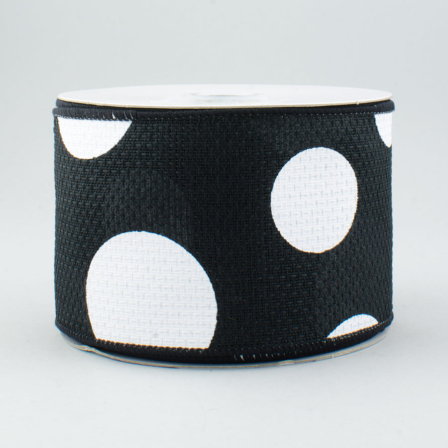 2.5" Faux Burlap Giant Polka Dot Ribbon: Black & White (10 Yards)