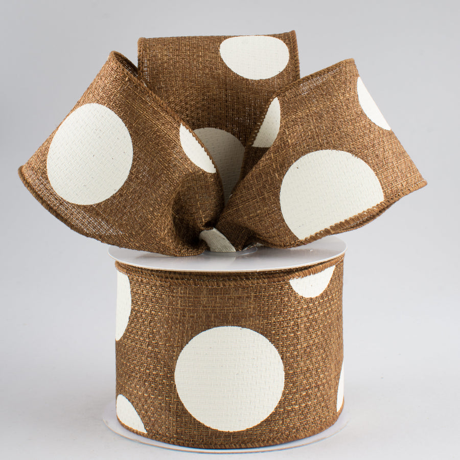 2.5" Faux Burlap Giant Polka Dot Ribbon: Brown & Ivory (10 Yards) Lifestyle Photo