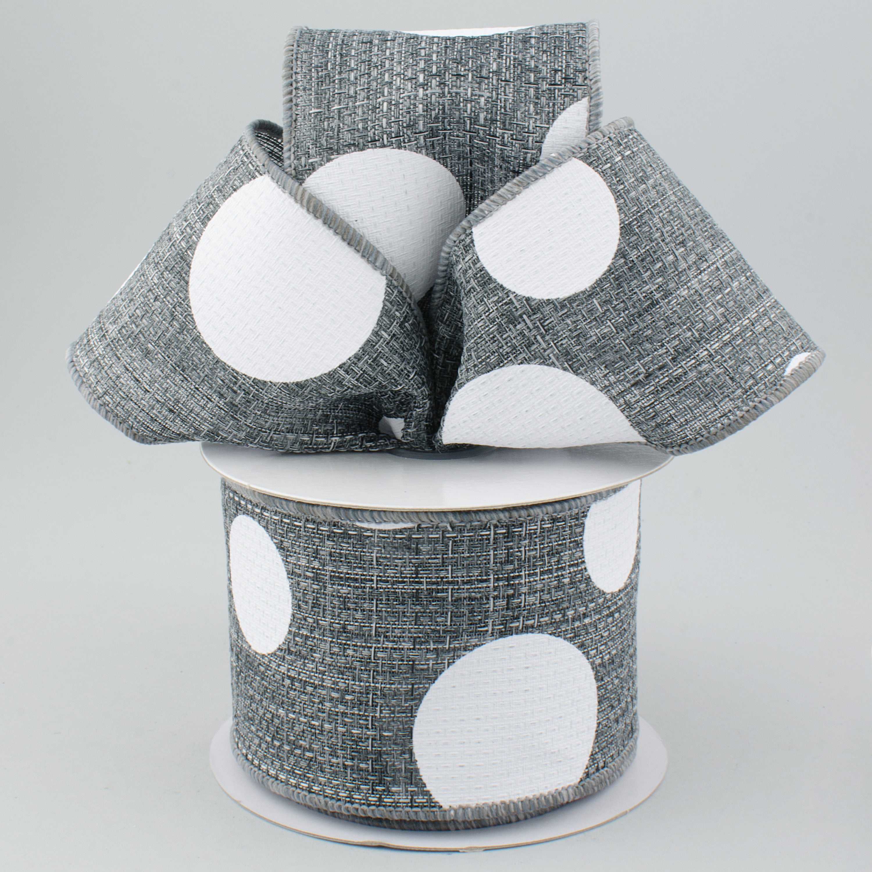 2.5" Faux Burlap Giant Polka Dot Ribbon: Grey & White (10 Yards) Lifestyle Photo