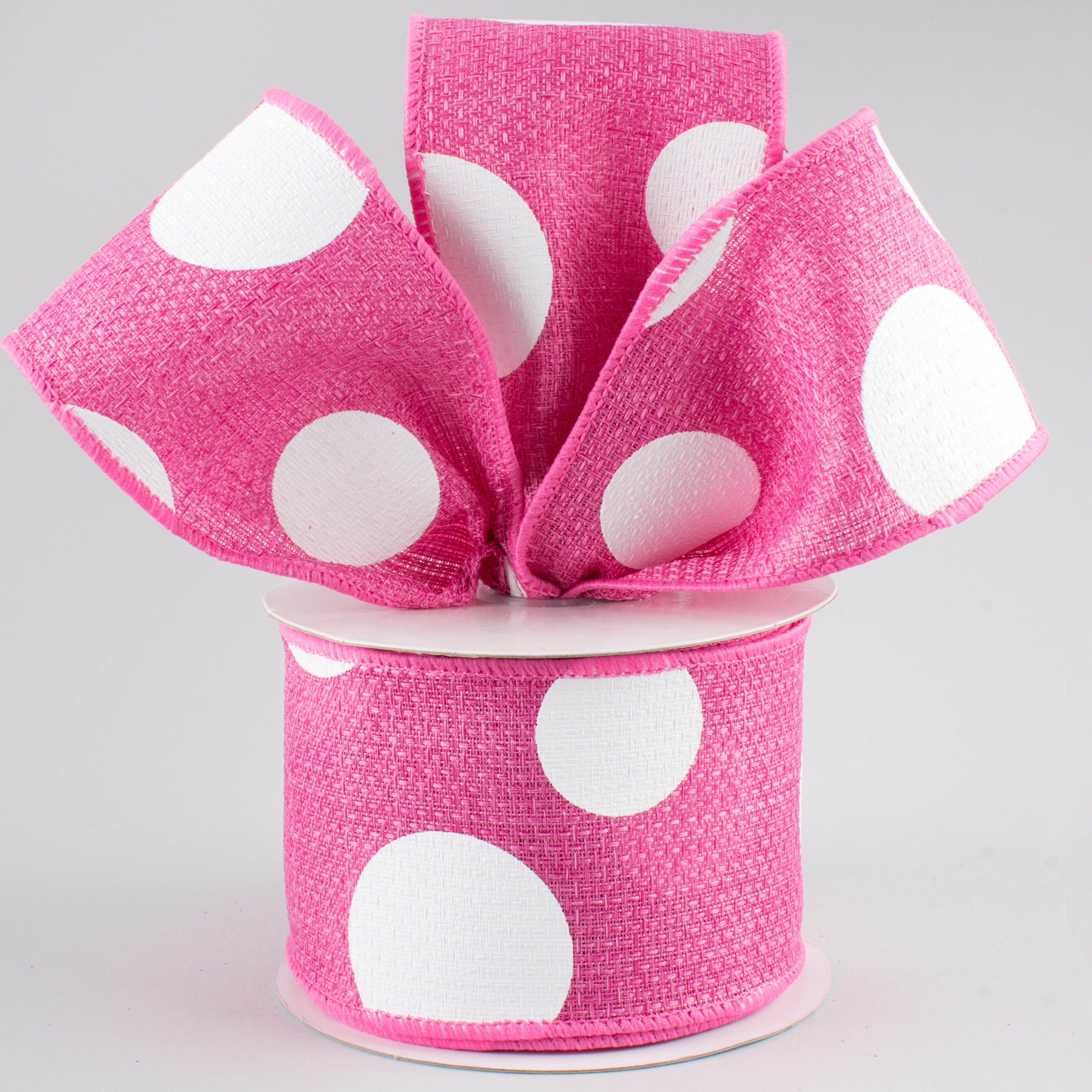 2.5" Faux Burlap Giant Polka Dot Ribbon: Hot Pink & White (10 Yards) Lifestyle Photo
