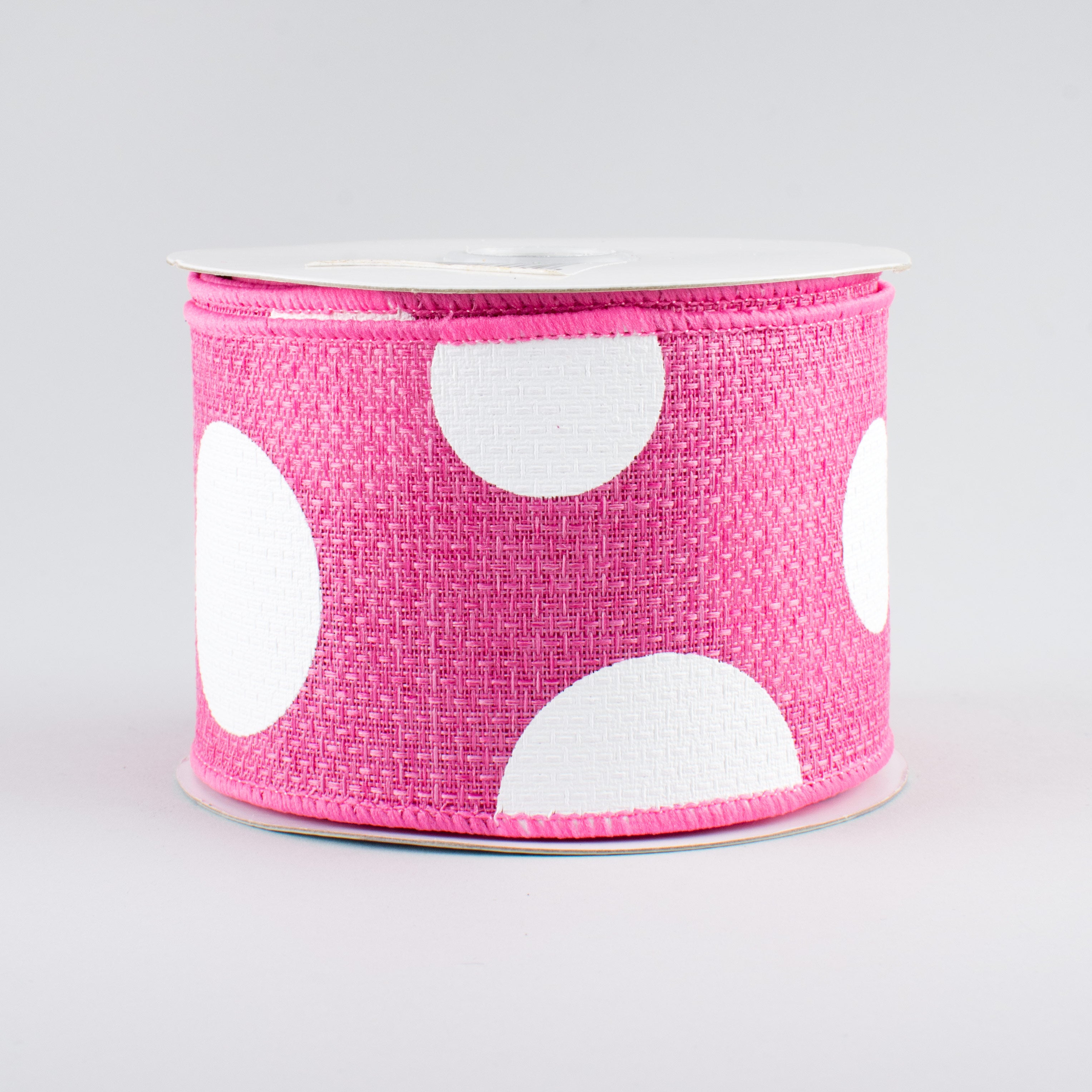 2.5" Faux Burlap Giant Polka Dot Ribbon: Hot Pink & White (10 Yards)