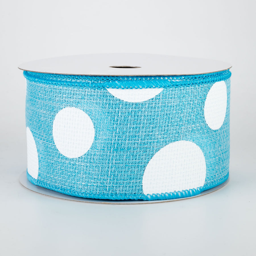 2.5" Faux Burlap Giant Polka Dot Ribbon: Light Blue & White (10 Yards)