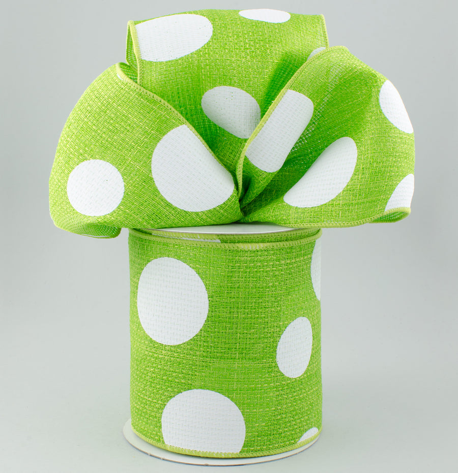 4" Faux Burlap Giant Polka Dot Ribbon: Lime Green & White (10 Yards) Lifestyle Photo