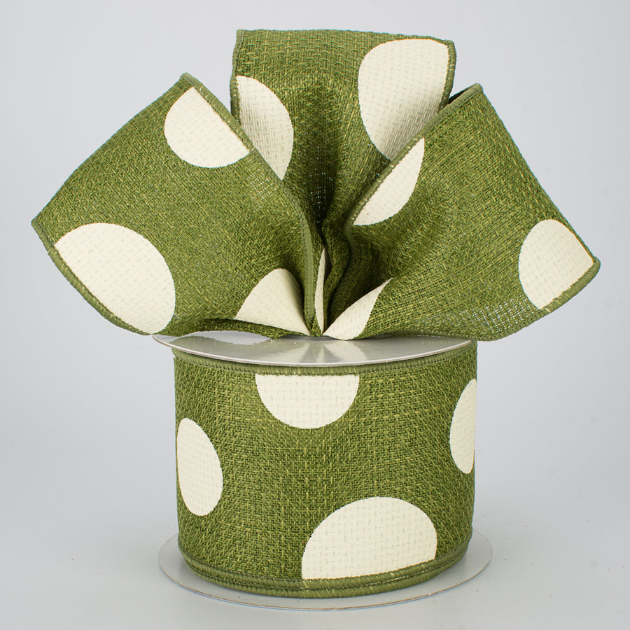2.5" Faux Burlap Giant Polka Dot Ribbon: Moss Green & Cream (10 Yards) Lifestyle Photo