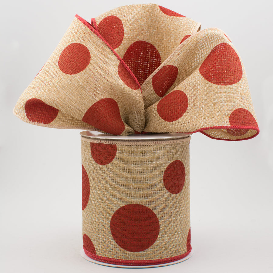 4" Faux Burlap Giant Polka Dot Ribbon: Natural With Red (10 Yards) Lifestyle Photo
