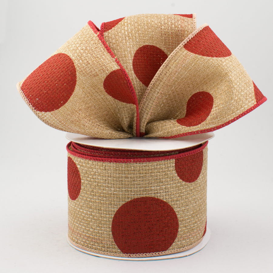 2.5" Faux Burlap Giant Polka Dot Ribbon: Natural with Red (10 Yards) Lifestyle Photo