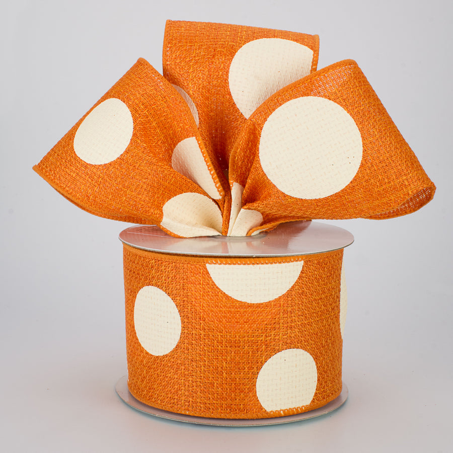 2.5" Faux Burlap Giant Polka Dot Ribbon: Orange & Ivory (10 Yards) Lifestyle Photo