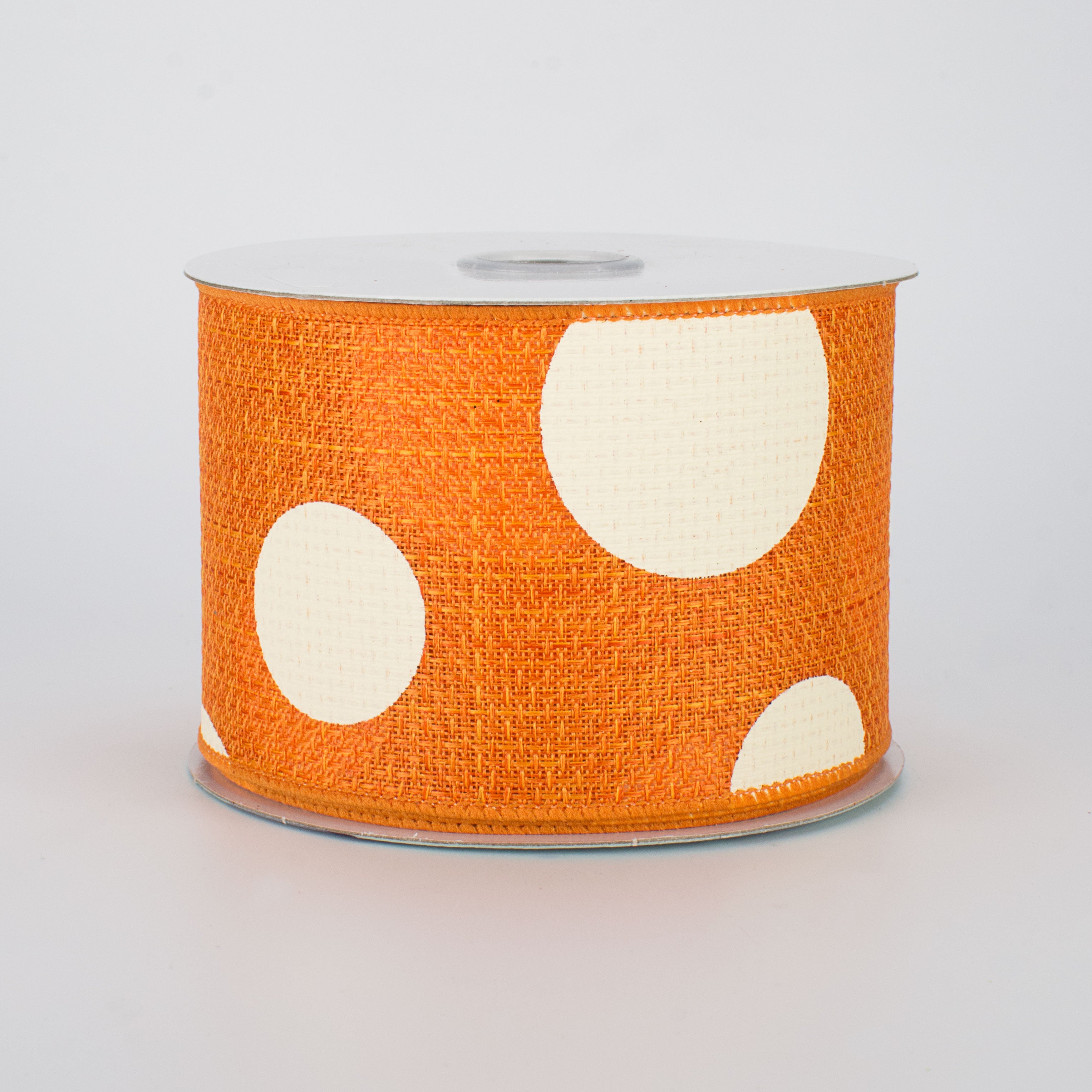 2.5" Faux Burlap Giant Polka Dot Ribbon: Orange & Ivory (10 Yards)