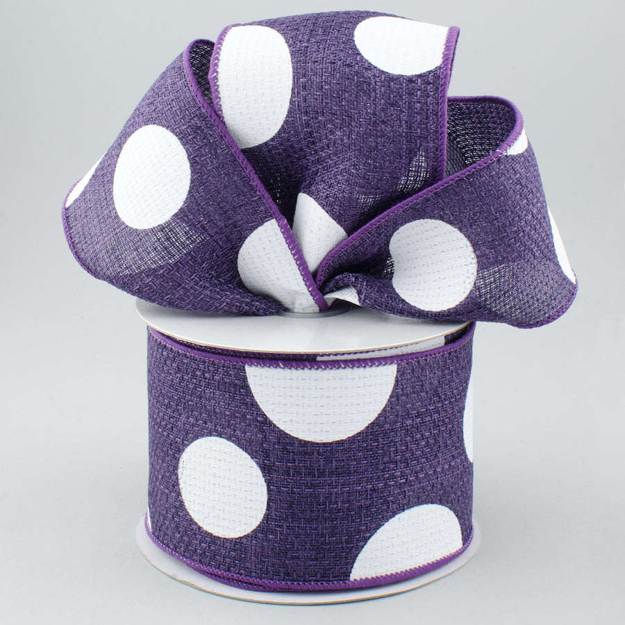 2.5" Faux Burlap Giant Polka Dot Ribbon: Purple & White (10 Yards) Lifestyle Photo