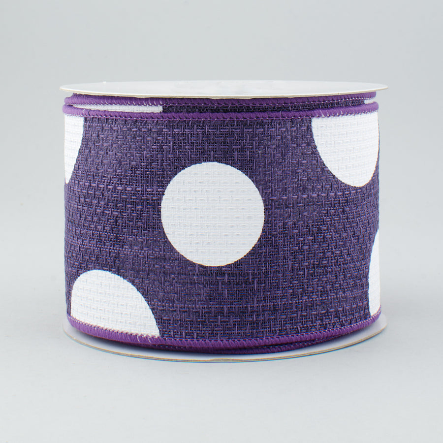 2.5" Faux Burlap Giant Polka Dot Ribbon: Purple & White (10 Yards)