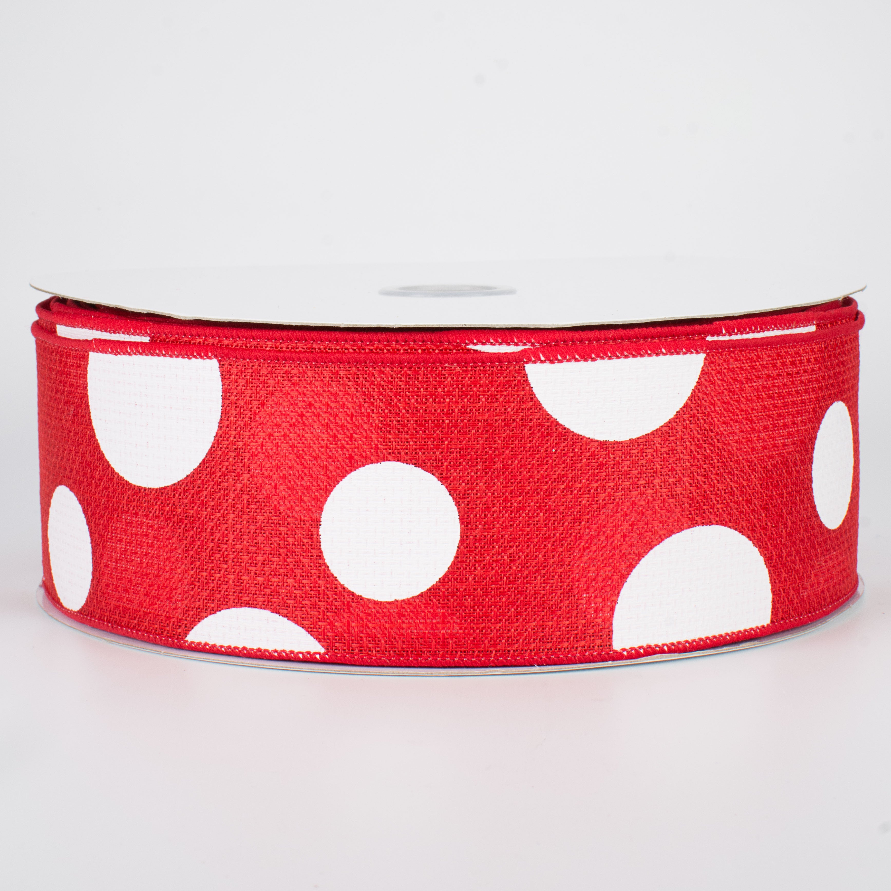 2.5" Faux Burlap Giant Polka Dot Ribbon: Red & White (50 Yards)