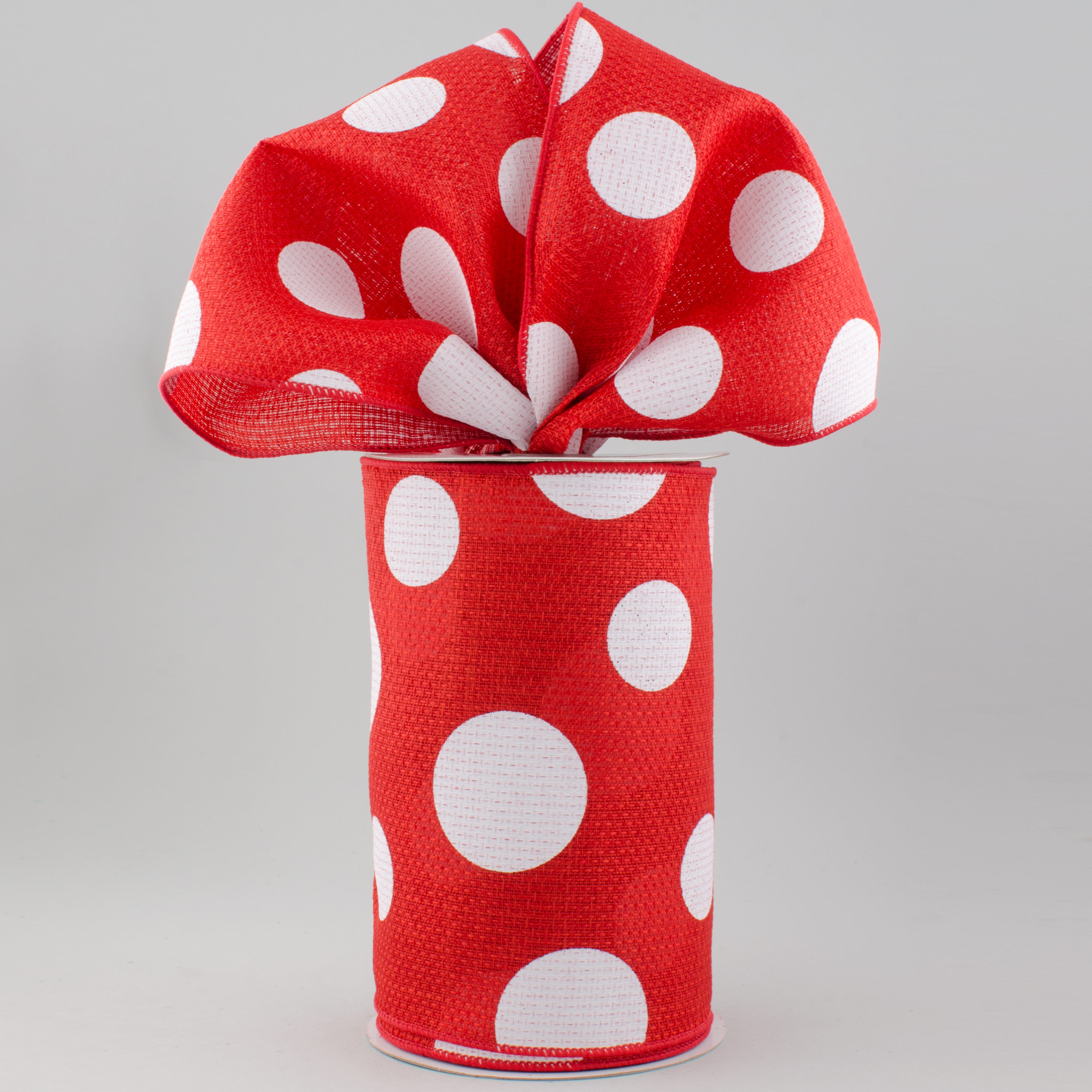 6" Faux Burlap Giant Polka Dot Ribbon: Red & White (10 Yards) Lifestyle Photo