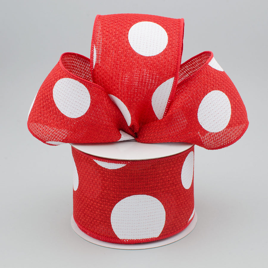 2.5" Faux Burlap Giant Polka Dot Ribbon: Red & White (10 Yards) Lifestyle Photo